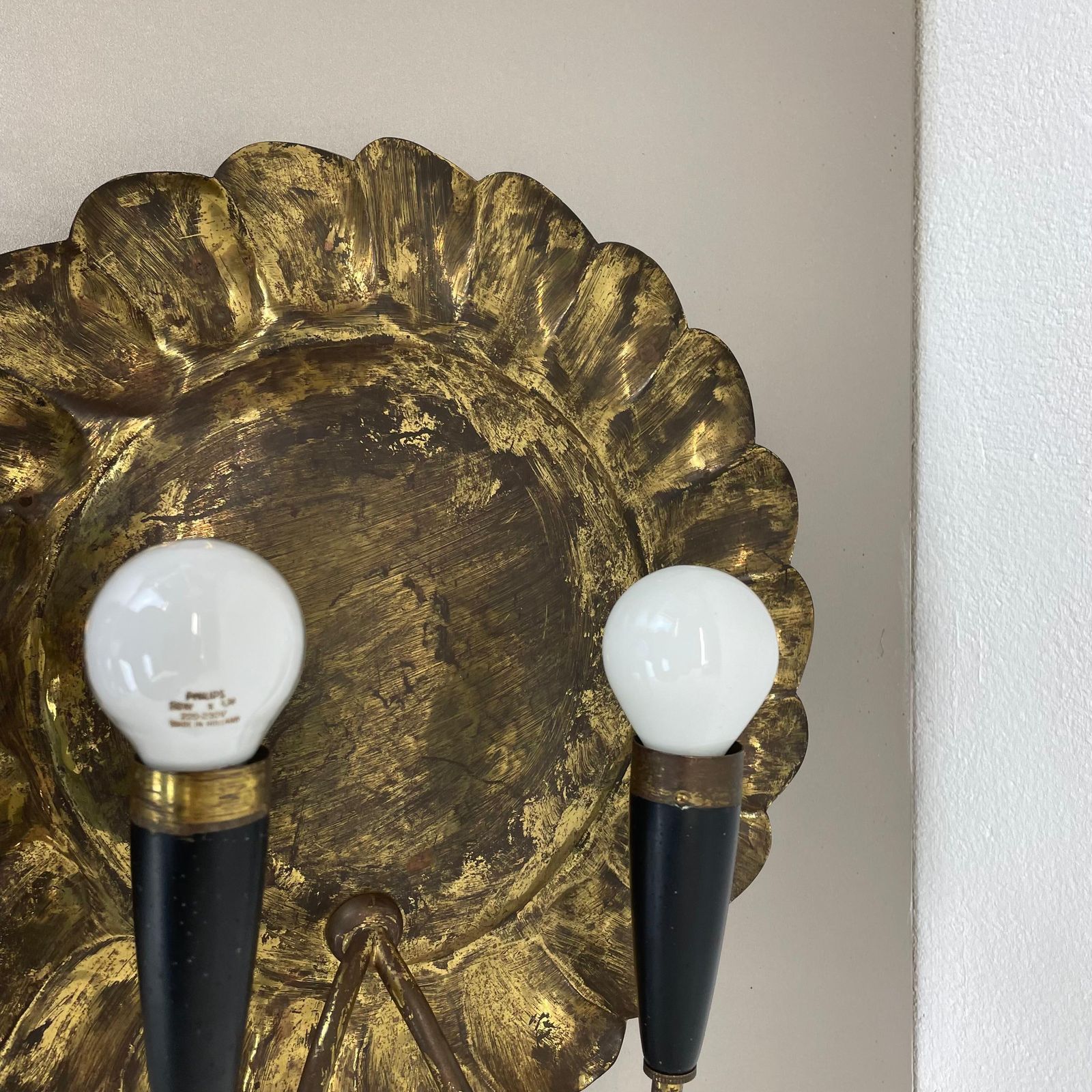 Lighting Set Of 2 Brass 31cm Gio Ponti Style Theatre Wall Light Sconces, Italy, 1950s photo