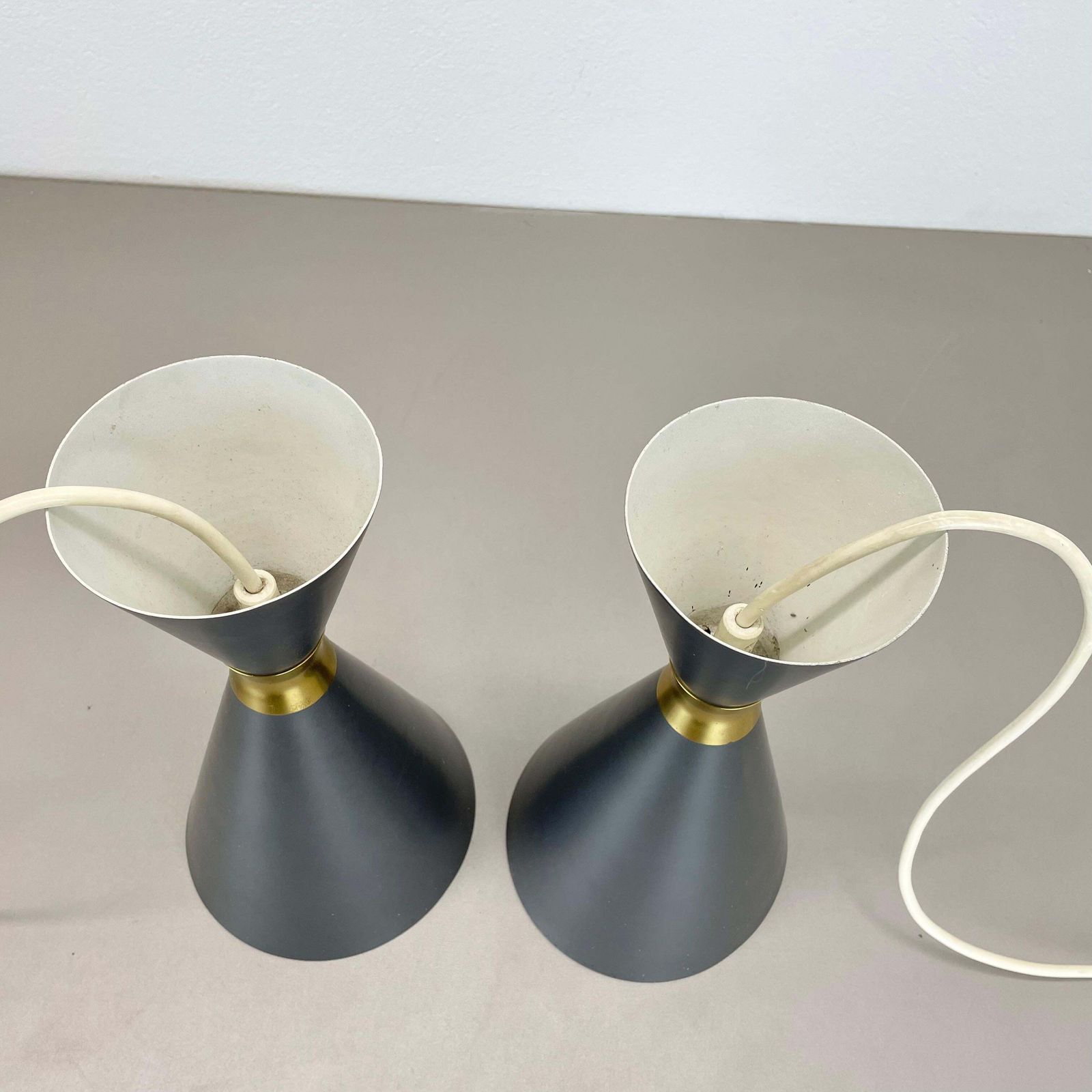 photo for sale Set Of 2 Diabolo Stilnovo Style Metal Hanging Light, Bag Turgi, Switzerland 1950