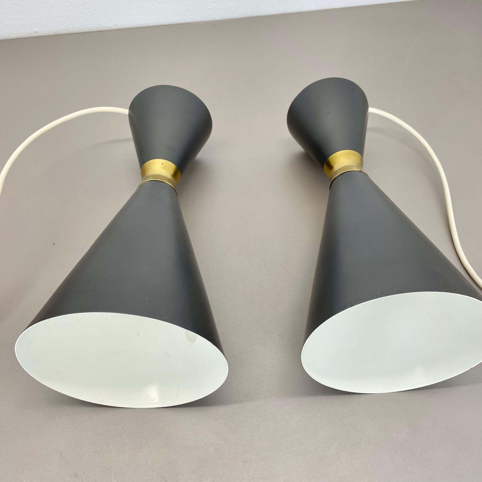 Lighting Set Of 2 Diabolo Stilnovo Style Metal Hanging Light, Bag Turgi, Switzerland 1950 photo