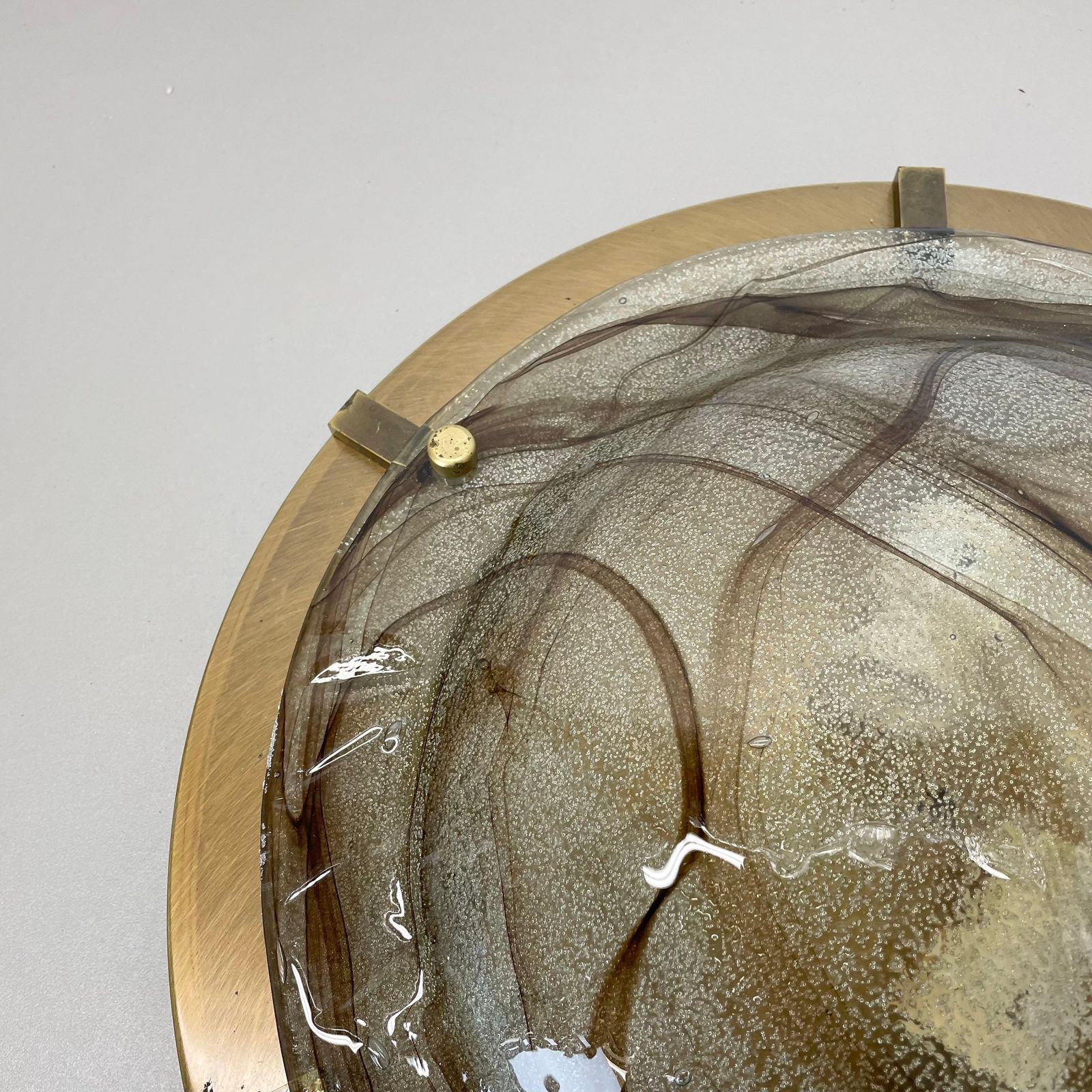 Xxl 45cm Glass + Brass Kalmar Style Wall Ceiling Light Flushmount, Italy 1980 N1 photo vintage