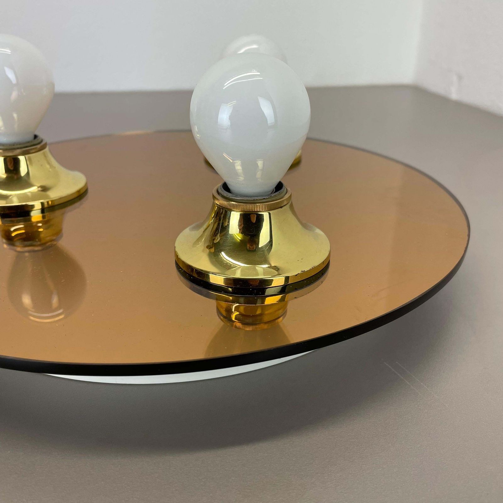 Golden 30cm Pop Art Space Age Mirror Wall Light By Eglo Light Germany, 1980s photo vintage