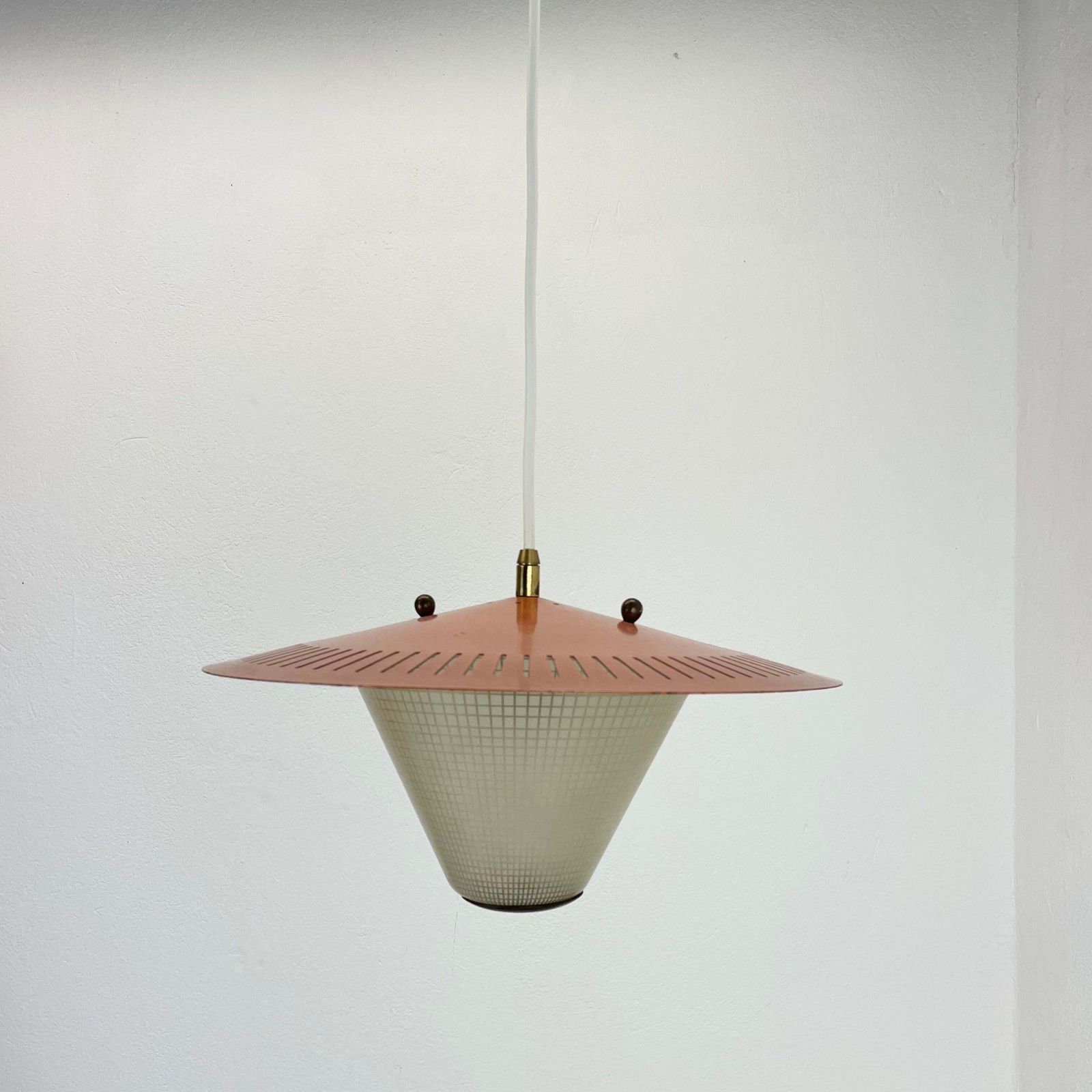 Midcentury Minimalist Stilnovo Style Brass And Metal Hanging Light, Italy 1950 photo furniture