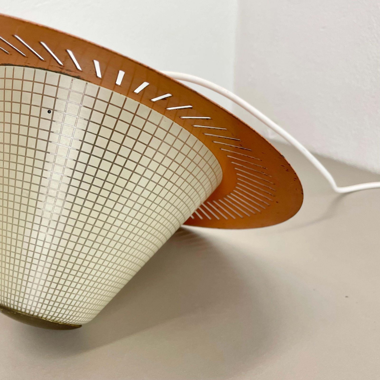 photo furniture Midcentury Minimalist Stilnovo Style Brass And Metal Hanging Light, Italy 1950