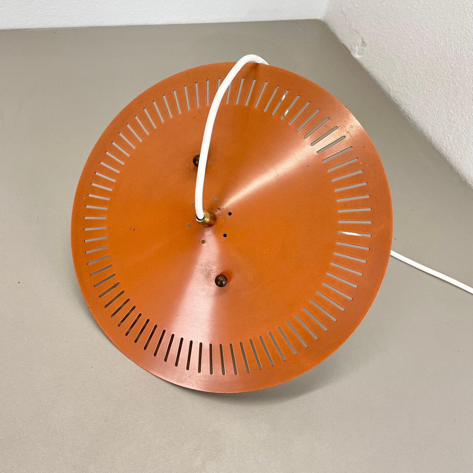 1062.0 Midcentury Minimalist Stilnovo Style Brass And Metal Hanging Light, Italy 1950 photo