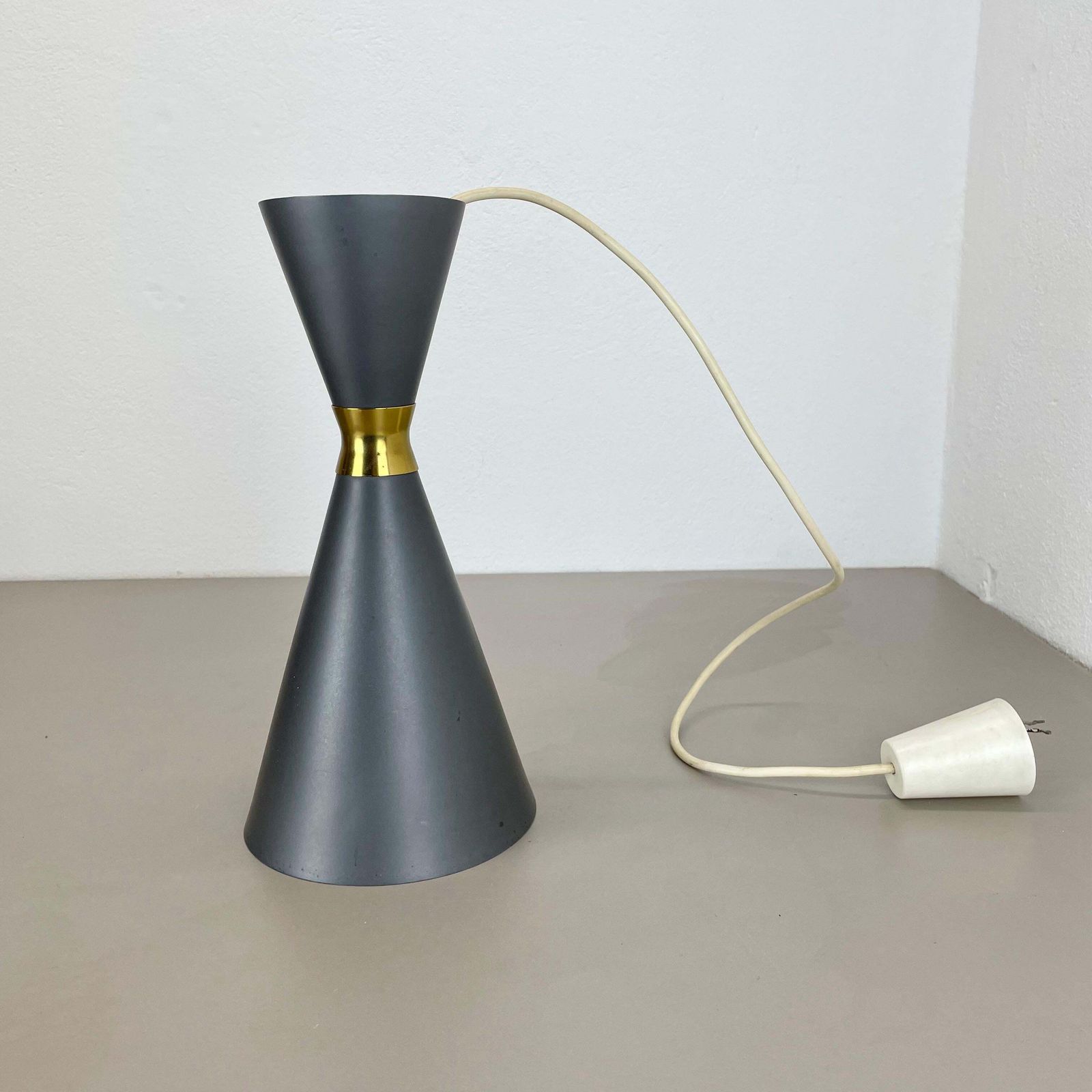 Diabolo Stilnovo Style Grey Metal Hanging Light By Bag Turgi, Switzerland 1950 photo Lighting