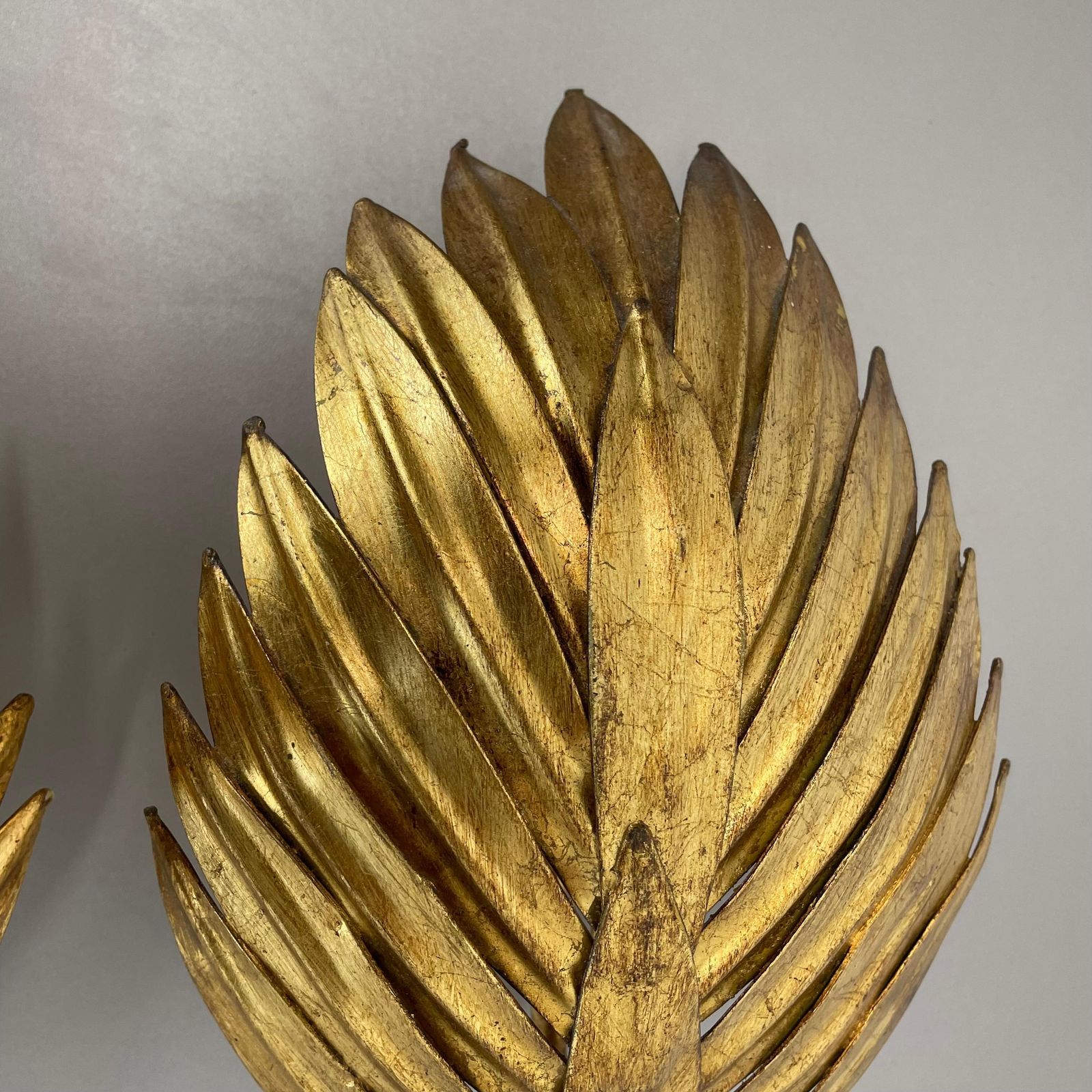 Set Of 2 Hans Kögl Style Golden Florentiner Leaf Wall Light Sconces, Italy, 1980 photo vintage
