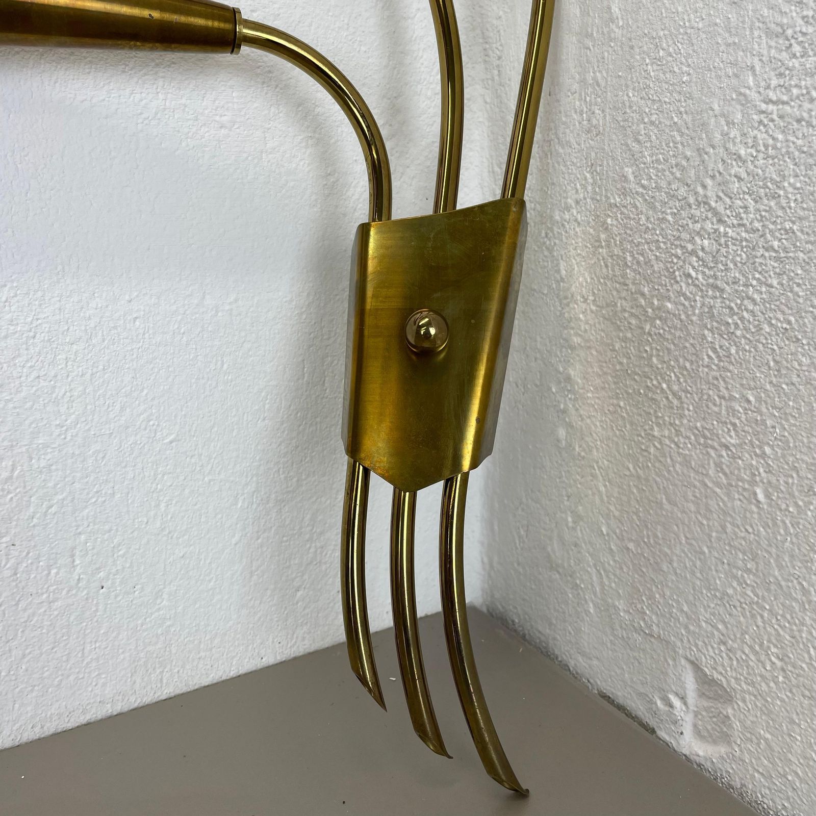Rare Minimalist 53cm Brass Stilnovo Style Theatre Wall Light Sconce, Italy 1950s photo Lighting