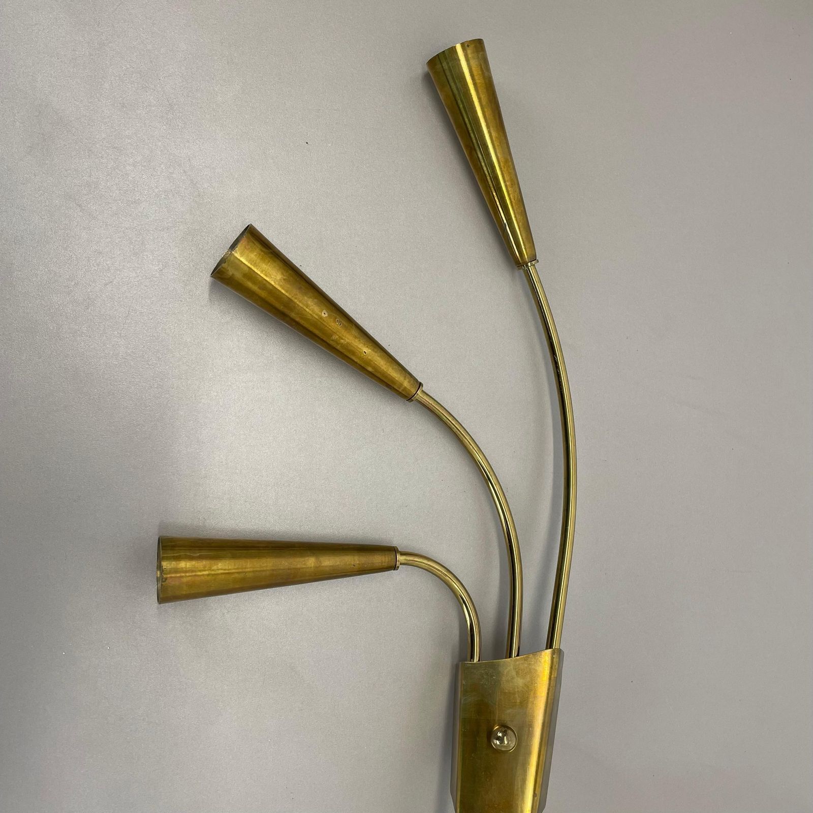 photo furniture Rare Minimalist 53cm Brass Stilnovo Style Theatre Wall Light Sconce, Italy 1950s