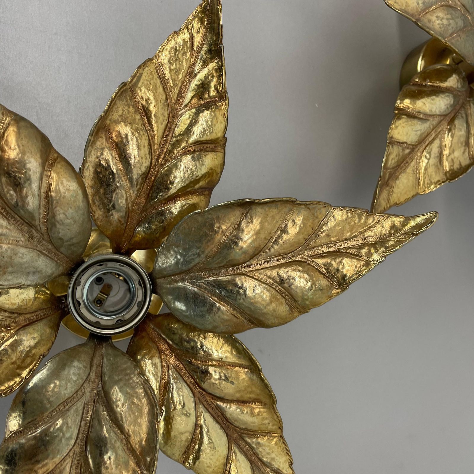 1083.0 Set Of 2 Brutalist Brass Metal Wall Ceiling Light By Willy Daro, Belgium 1980s photo