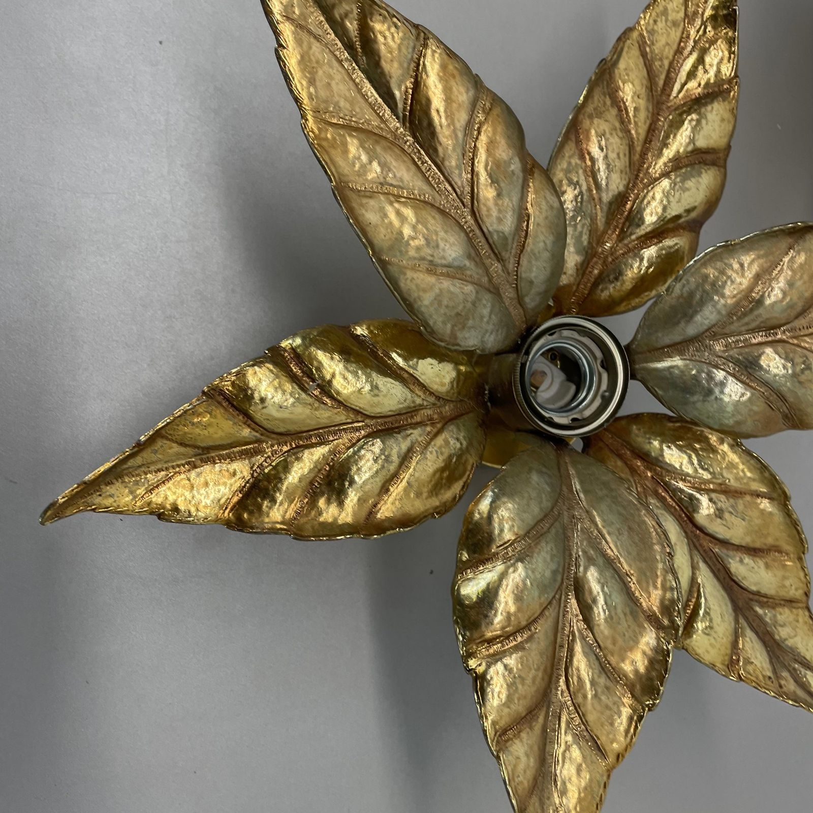 photo vinterior Set Of 2 Brutalist Brass Metal Wall Ceiling Light By Willy Daro, Belgium 1980s