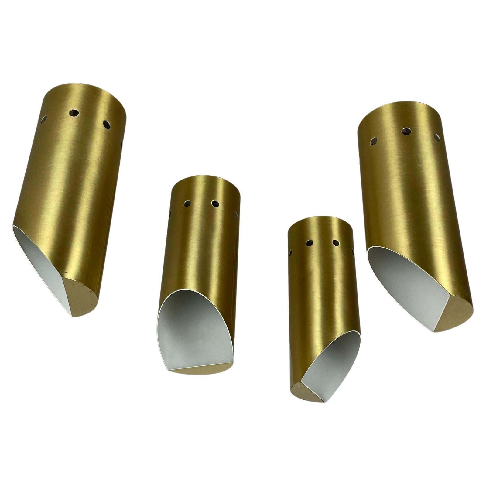 Set Of Four Minimalist Brass "Tube" Wall Ceiling Light Sconces, Italy 1970s