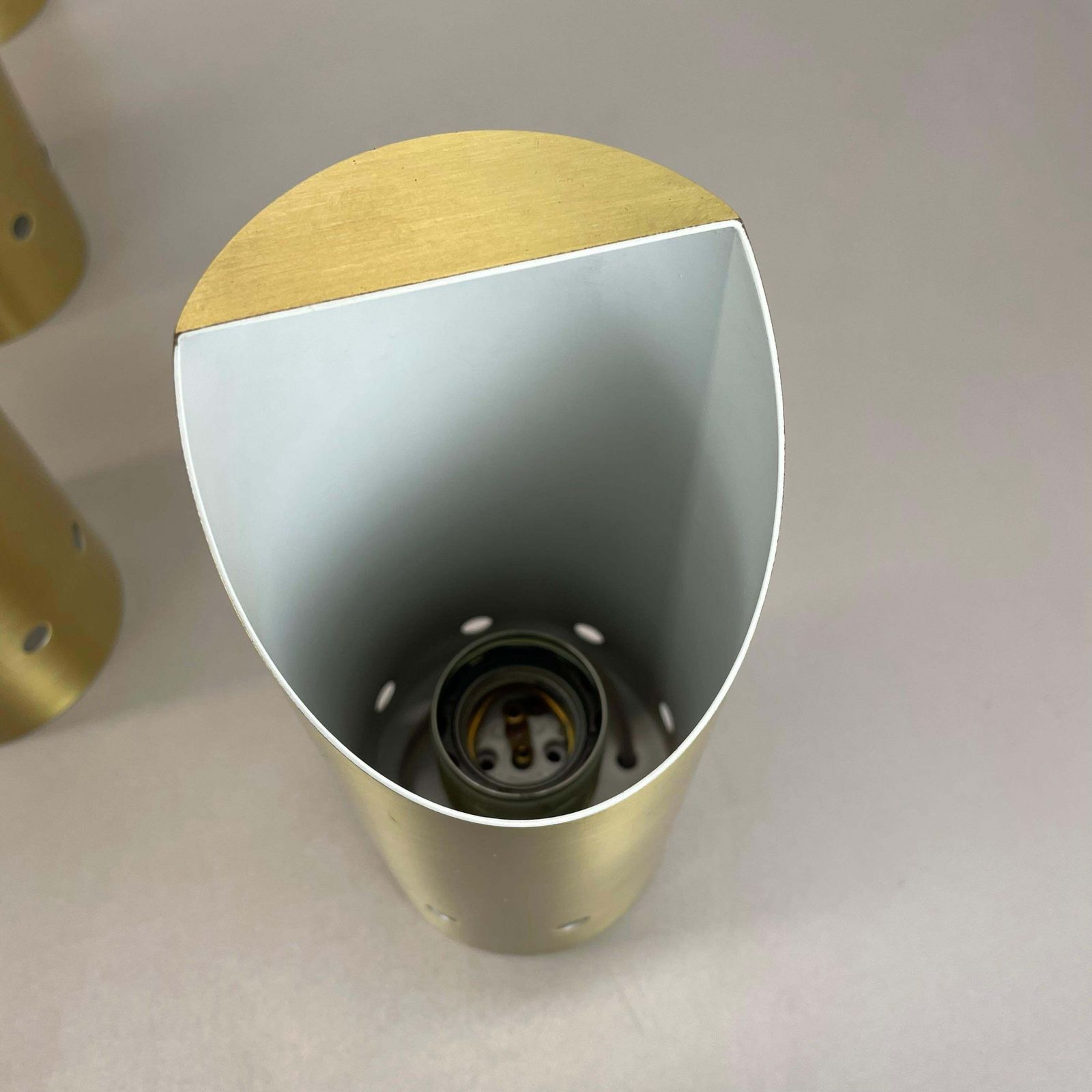 photo furniture Set Of Four Minimalist Brass "Tube" Wall Ceiling Light Sconces, Italy 1970s