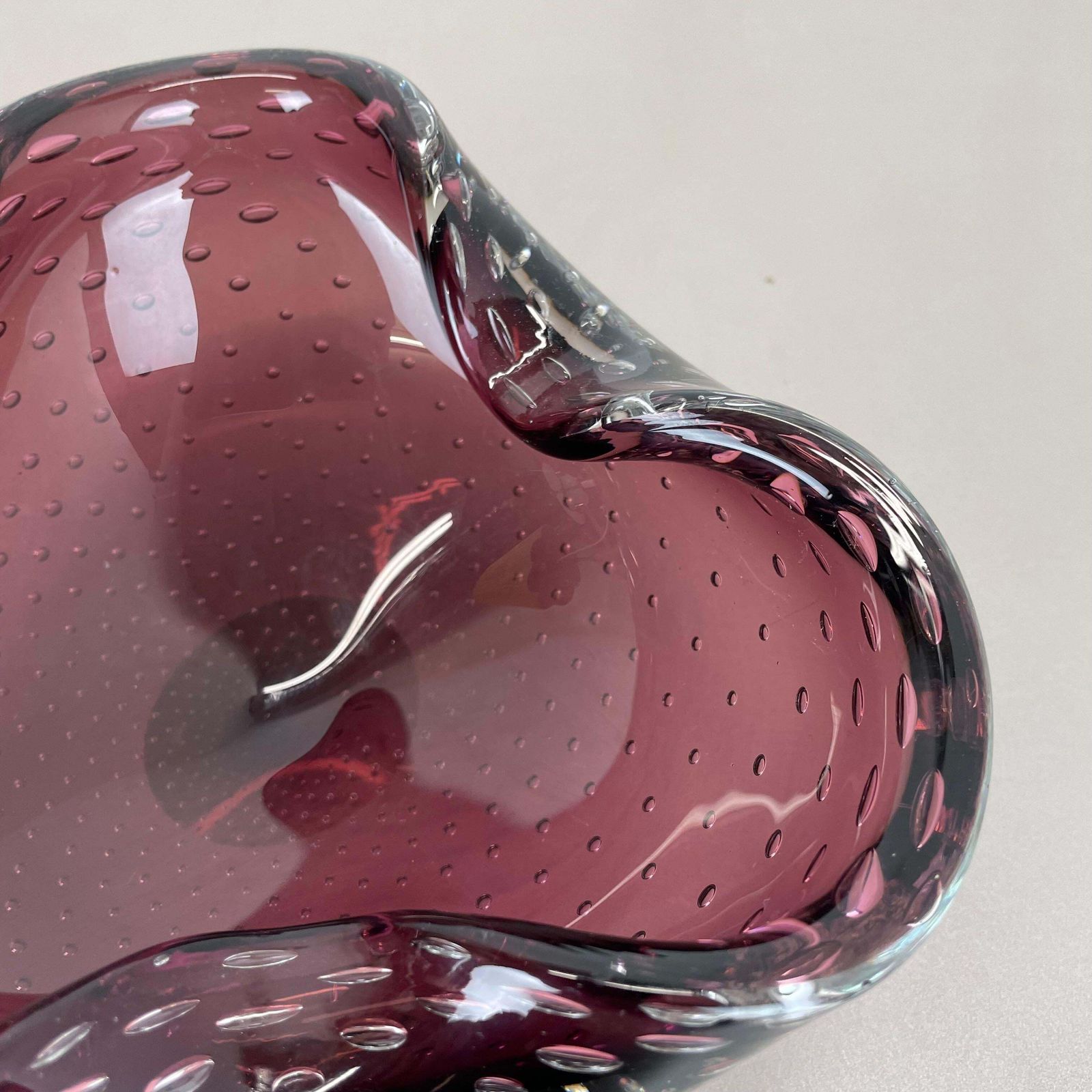 photo for sale Large 1.3kg Murano Glass Bullicante Purple Bubble Bowl Element Shell Italy, 1970