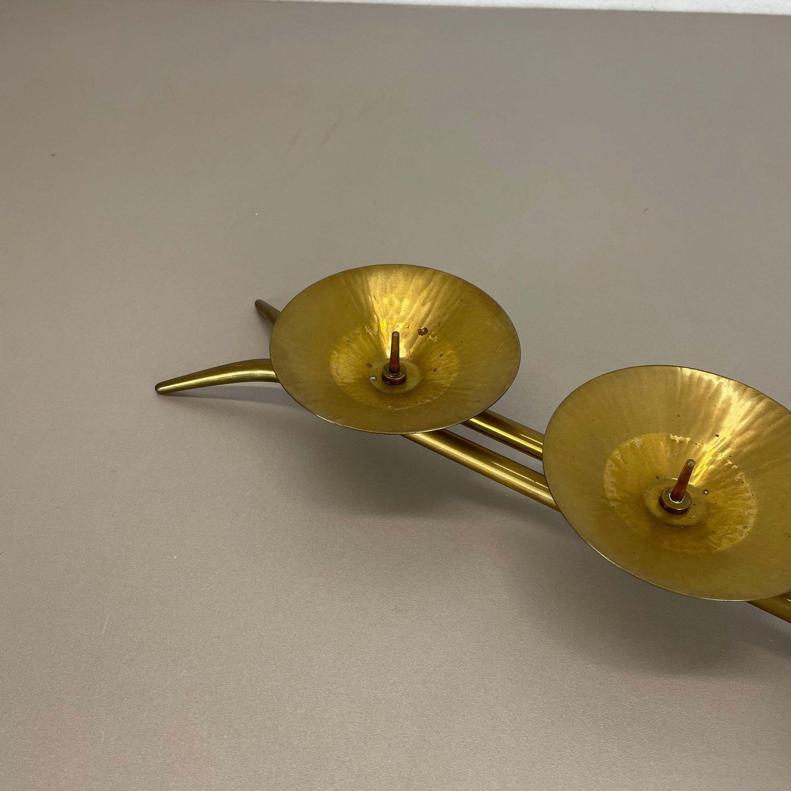 43cm Modernist Auböck Style Brutalist Brass Metal Candleholder, Austria 1950s photo Home Decor
