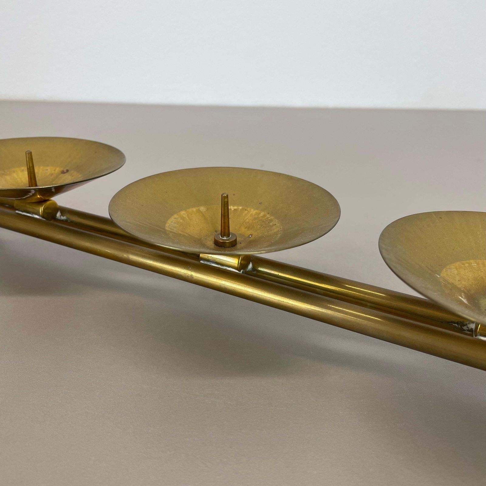 photo furniture 43cm Modernist Auböck Style Brutalist Brass Metal Candleholder, Austria 1950s