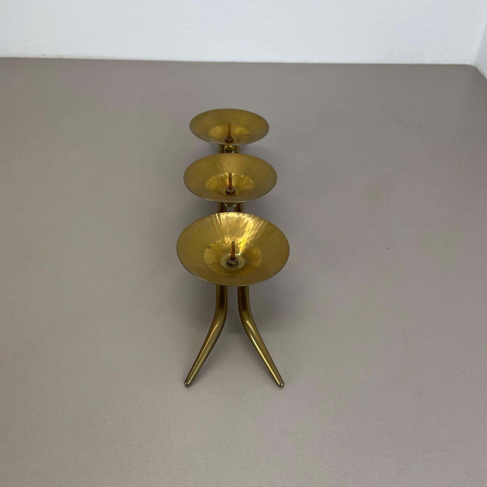 photo buy 43cm Modernist Auböck Style Brutalist Brass Metal Candleholder, Austria 1950s
