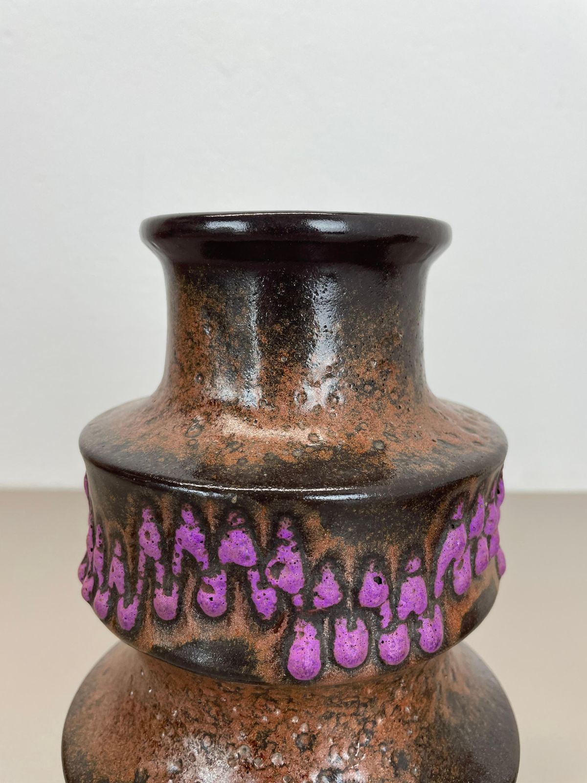photo for sale Set Of Two Wgp "Pink Orange" Ceramic Fat Lava Vases By Scheurich, Germany, 1970s