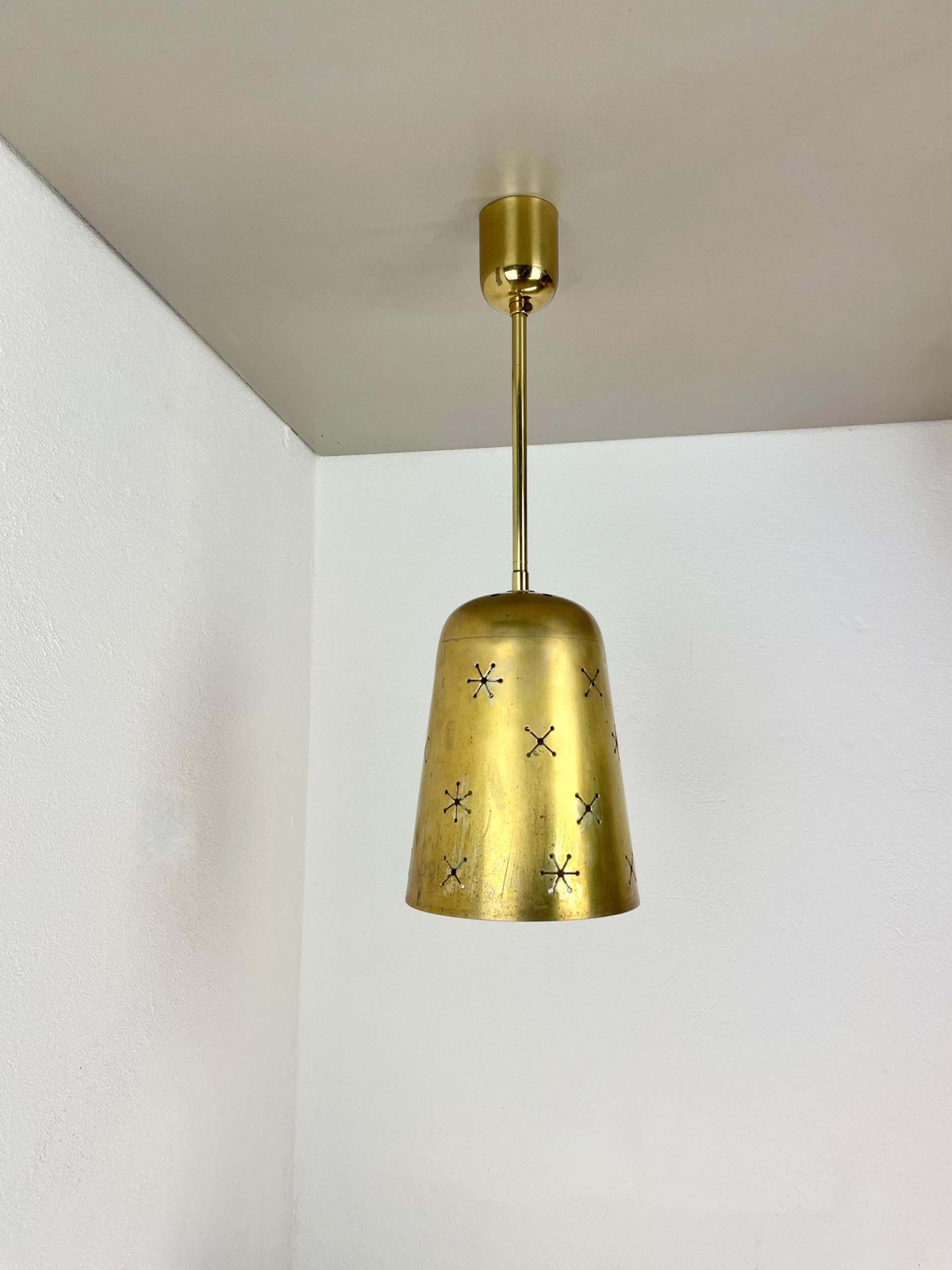 Unique  Midcentury Stilnovo Style Brass And Metal Tube Hanging Light, Italy 1950 photo for sale