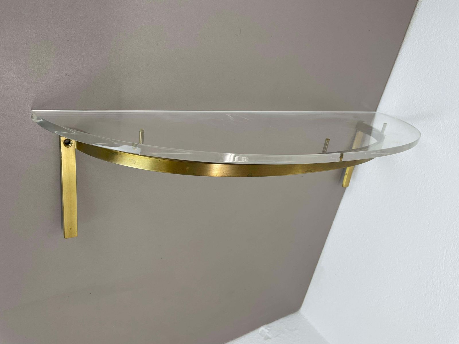 60cm Hollywood Regency Solid Brass And Acryl Glass Wall Board Unit, Italy 1970s photo furniture