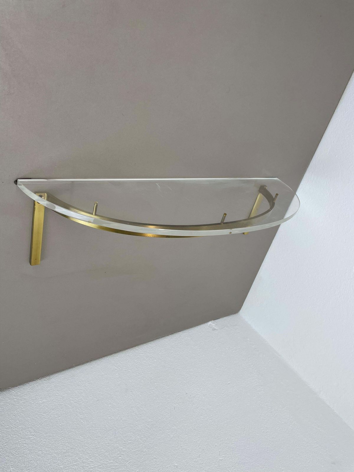 60cm Hollywood Regency Solid Brass And Acryl Glass Wall Board Unit, Italy 1970s photo for sale