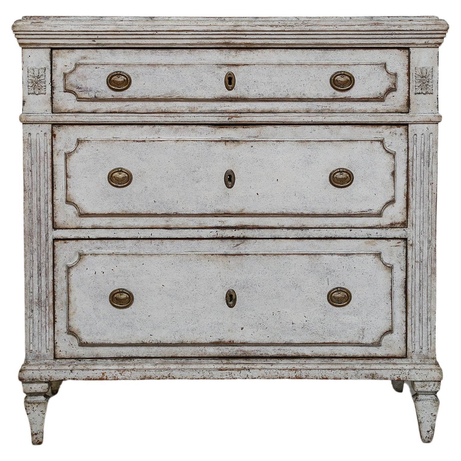 Swedish Gustavian Painted Chest Of Drawers Commode Grey White C.1860