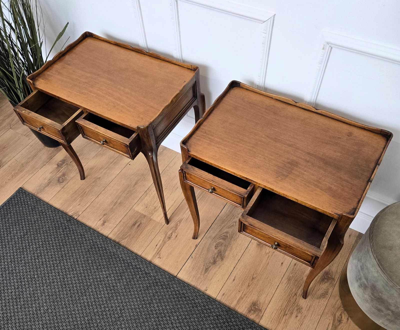 photo for sale Pair Of Mid Century Modern Italian Rustic Wood Side Tables Or Night Stands