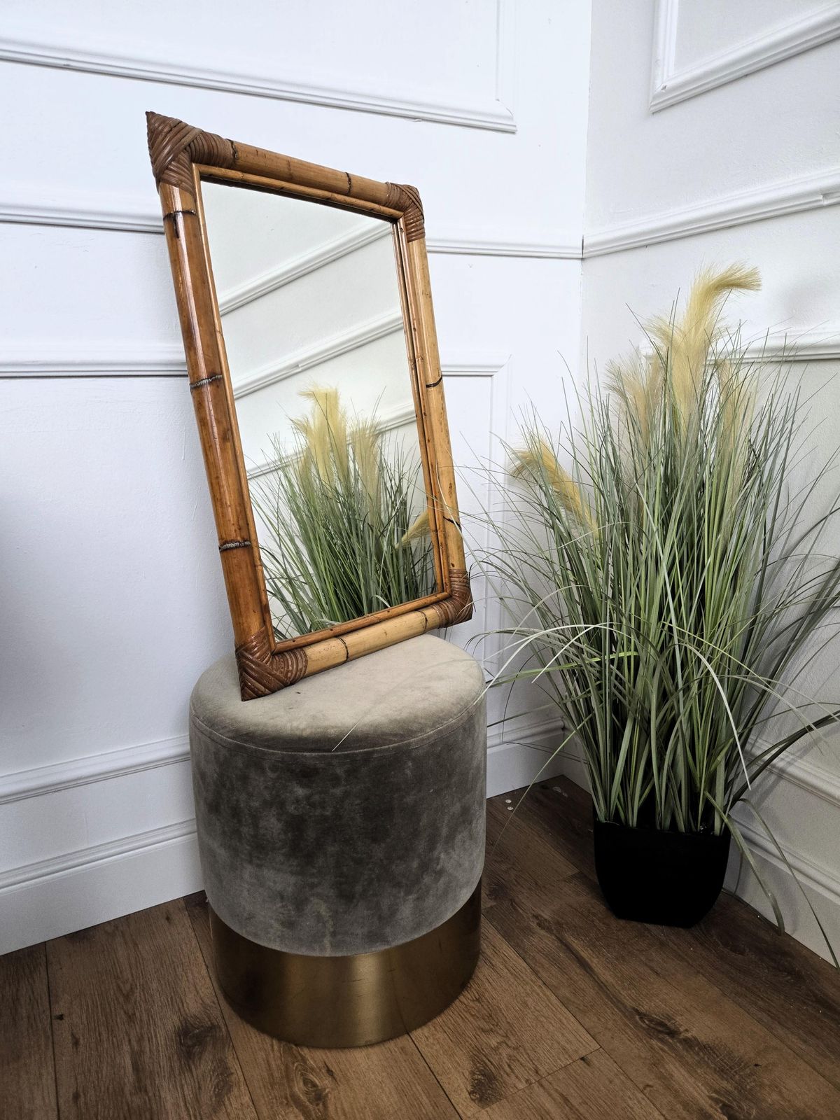 1960s Italian Bamboo Rattan Bohemian French Riviera Rectangle Wall Mirror photo furniture