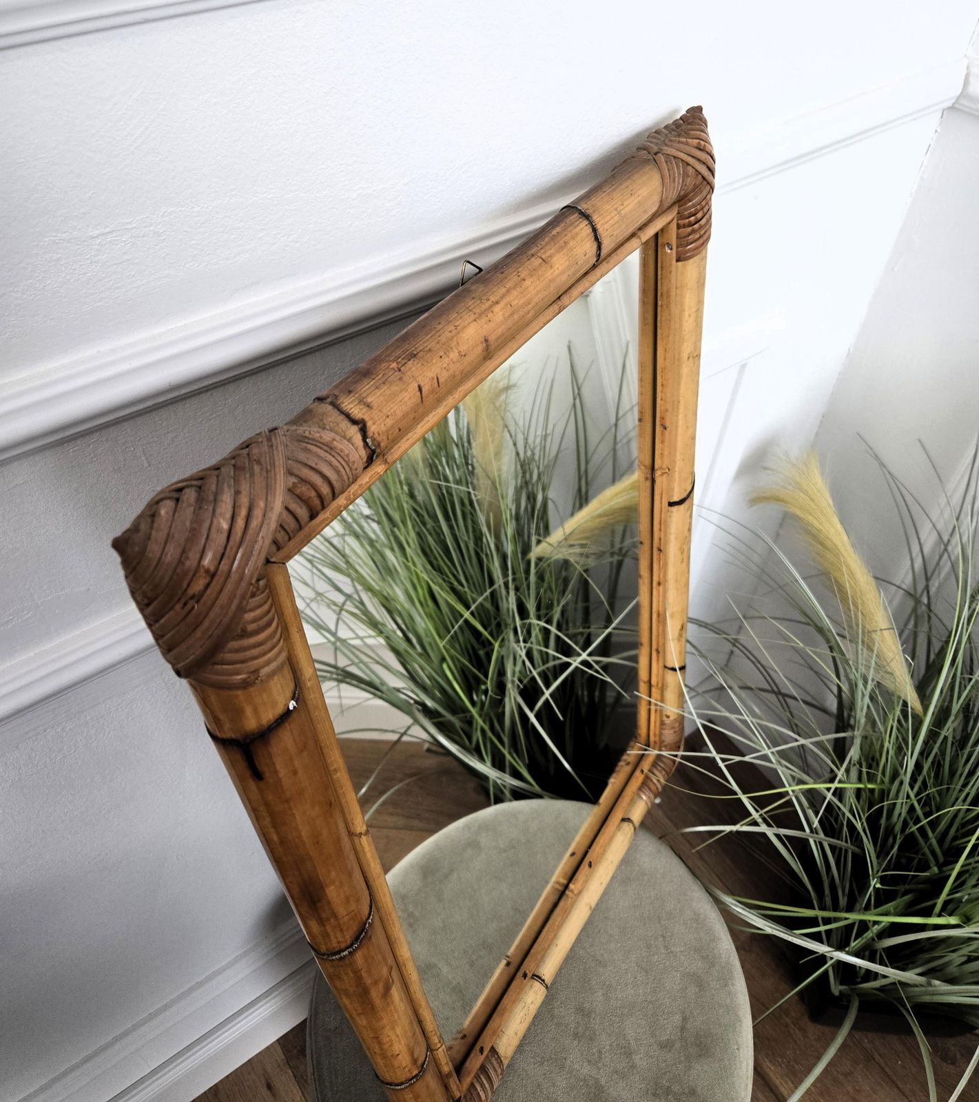 1960s Italian Bamboo Rattan Bohemian French Riviera Rectangle Wall Mirror photo Home Decor