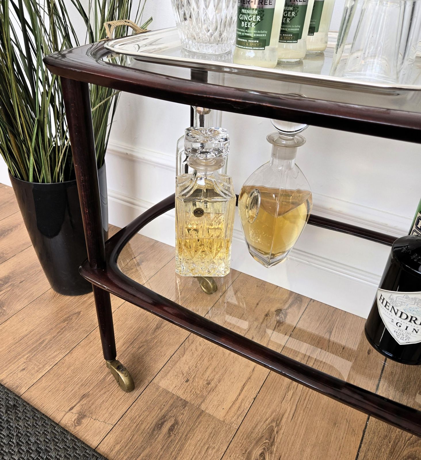 1950s Art Deco Mid Century Italian Wood And Brass Dry Bar Cabinet Liquor Cart photo vinterior