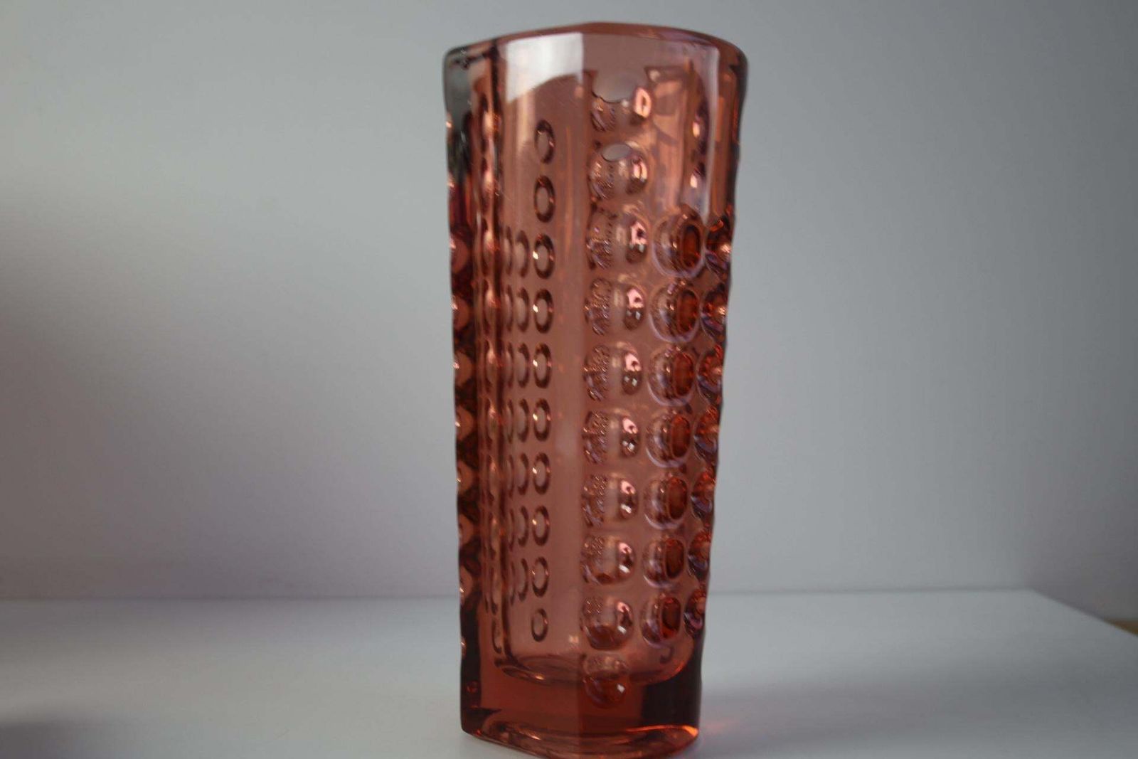 Mid Century Pink Pressed Glass Vase By Rudolf Jurnikl, Czechoslovakia, 1960 photo Home Decor