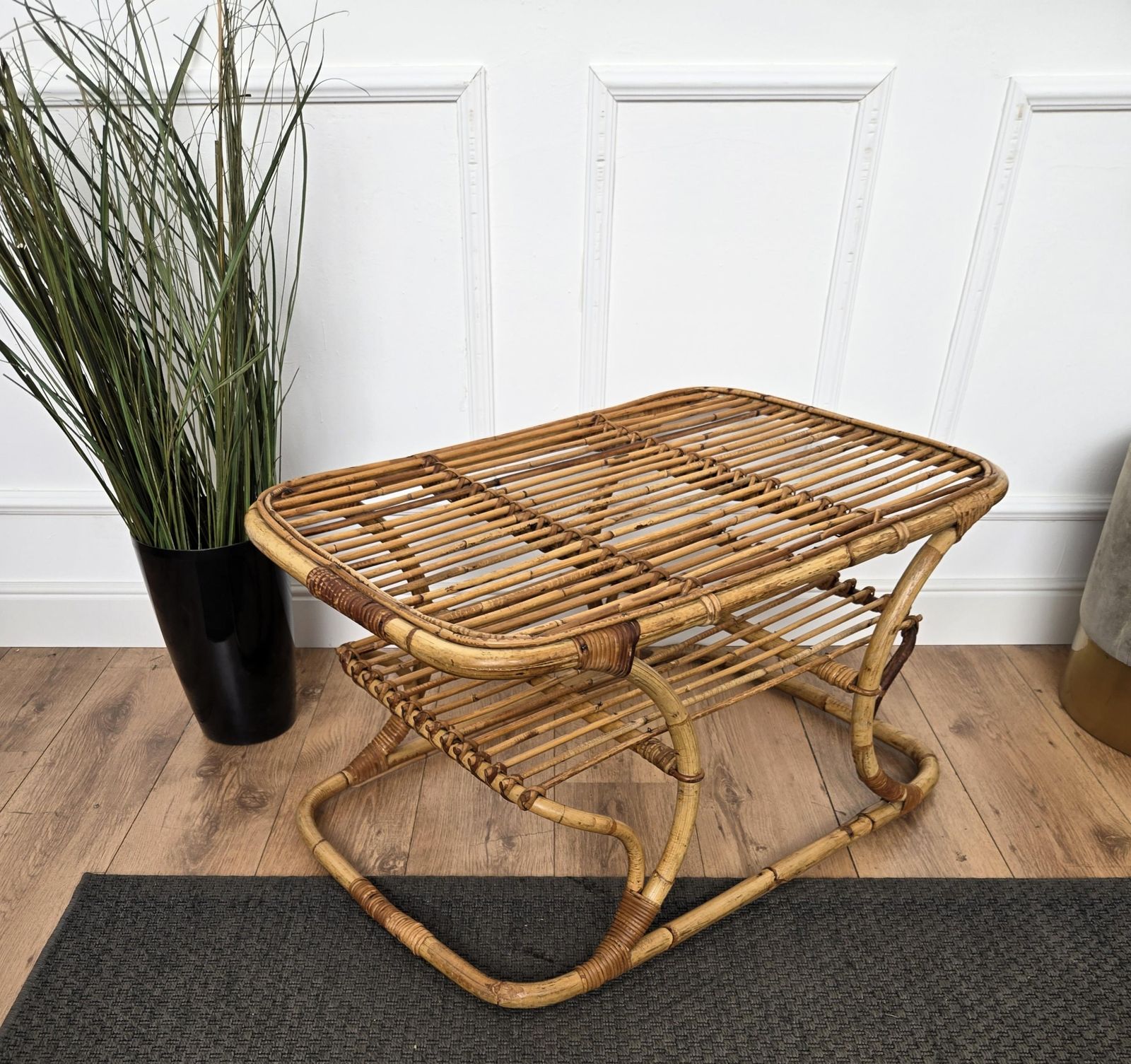 1960s Italian Bamboo Rattan Bohemian French Riviera Bench Or Side Accent Table photo 974.0