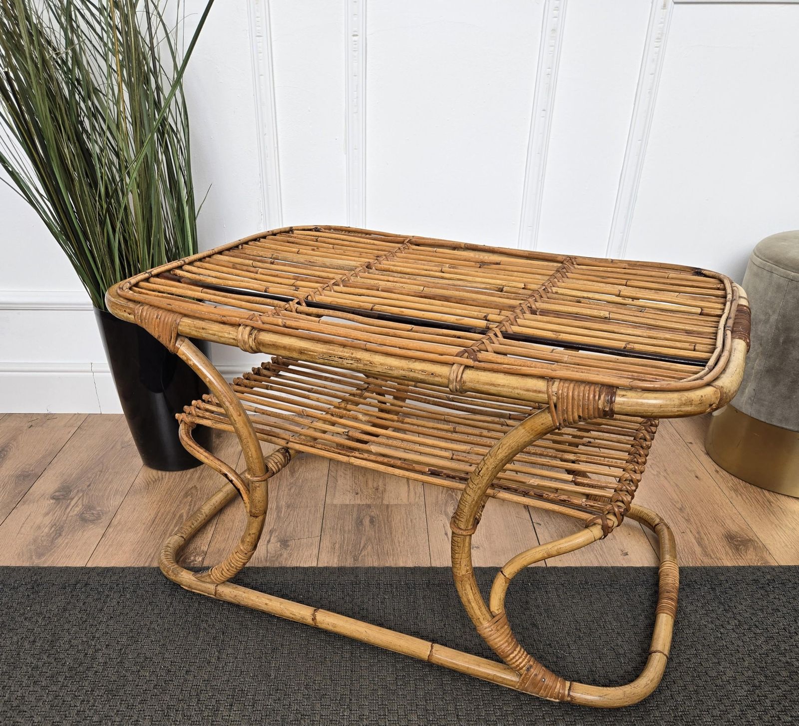 photo furniture 1960s Italian Bamboo Rattan Bohemian French Riviera Bench Or Side Accent Table