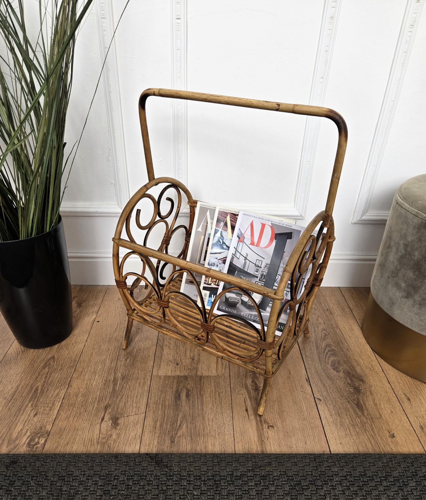 1960s Italian Bamboo Rattan Bohemian French Riviera Basket photo furniture