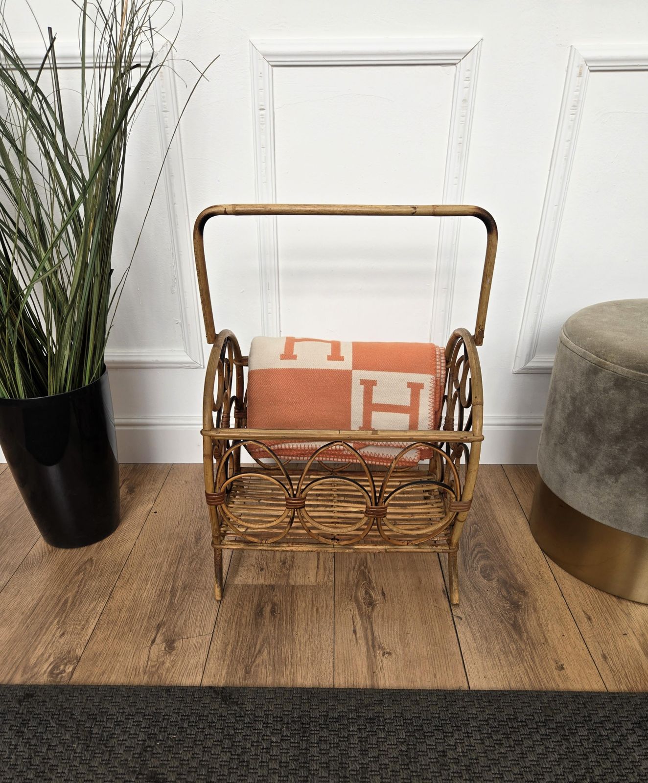 1960s Italian Bamboo Rattan Bohemian French Riviera Basket photo for sale