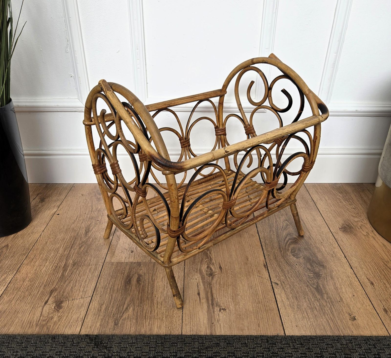 1960s Italian Bamboo Rattan Bohemian French Riviera Basket photo 513.0