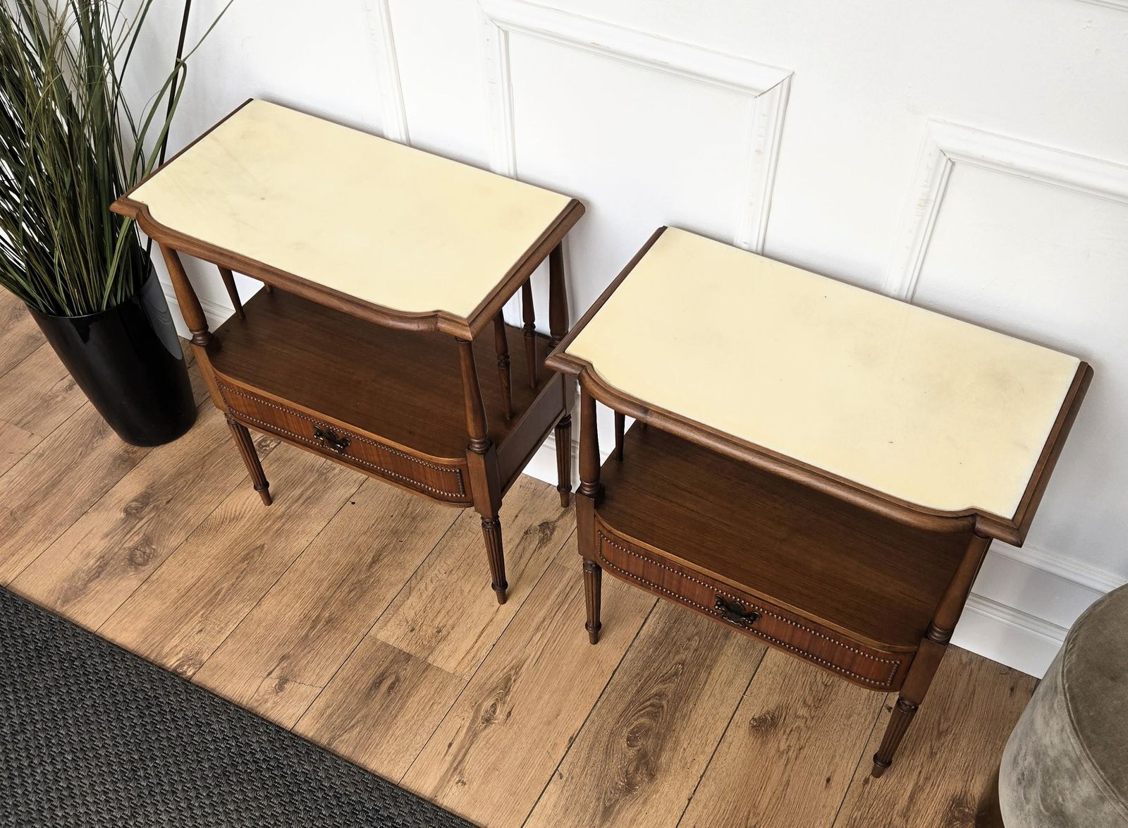 Pair Of Italian Wood Marble Mid Century Modern Night Stands Bed Side Tables photo vinterior