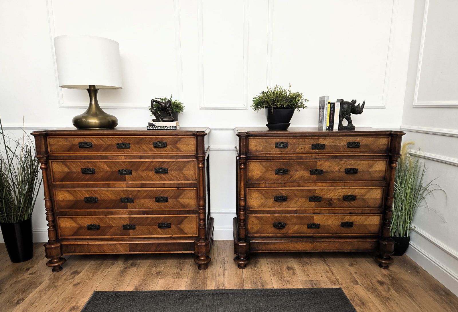 Pair Of Italian Carved Walnut Burl Brass Chest Of Drawers Sideboard Credenza photo furniture