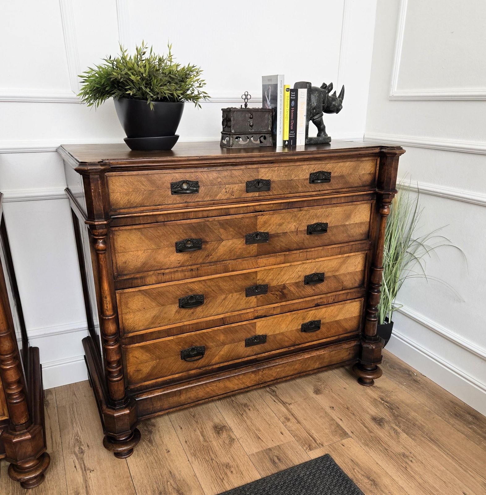 Pair Of Italian Carved Walnut Burl Brass Chest Of Drawers Sideboard Credenza photo 4333.0