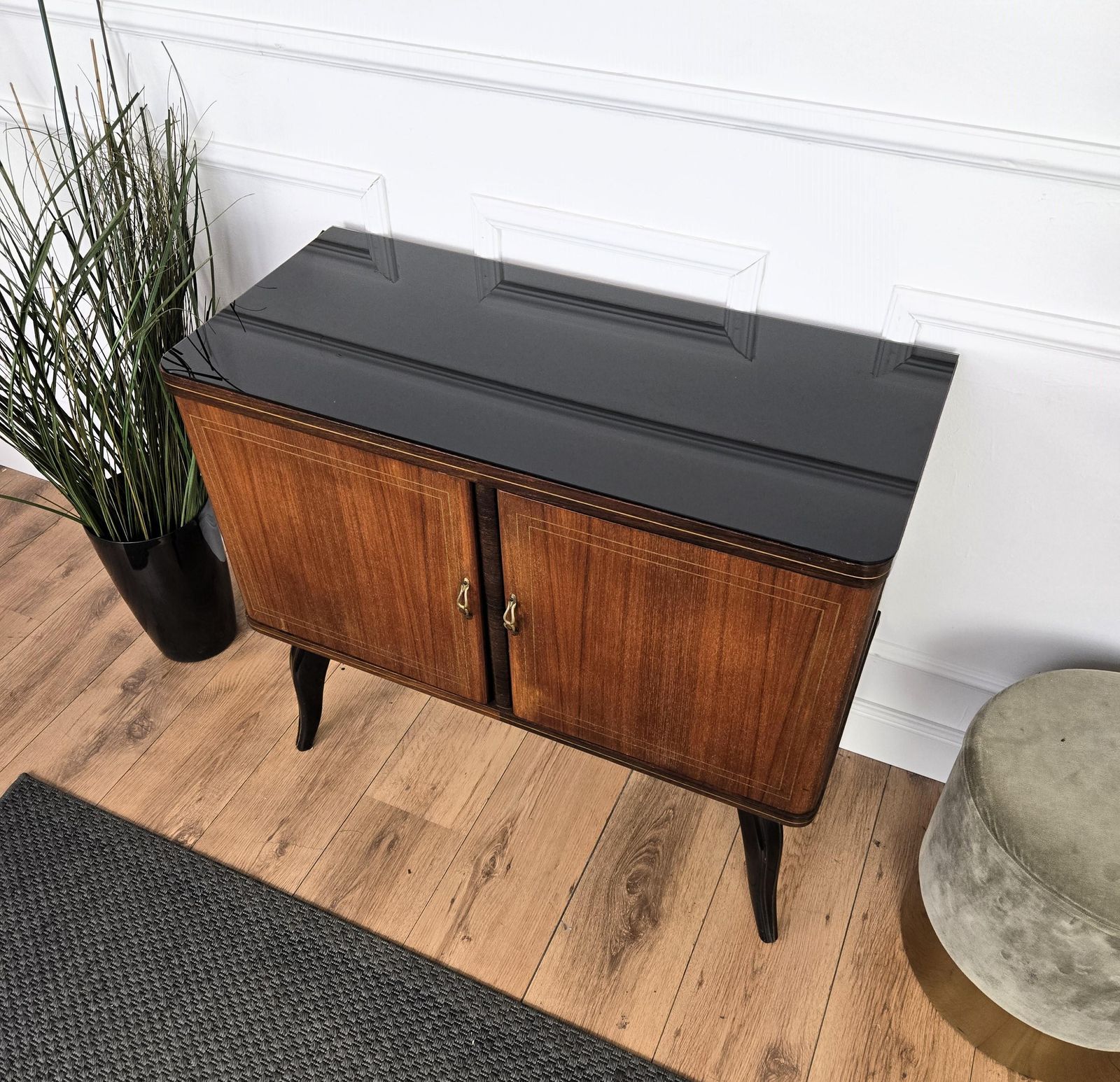 photo furniture Italian 1950s Mid Century Modern Walnut And Mirror Mosaic Dry Bar Cabinet