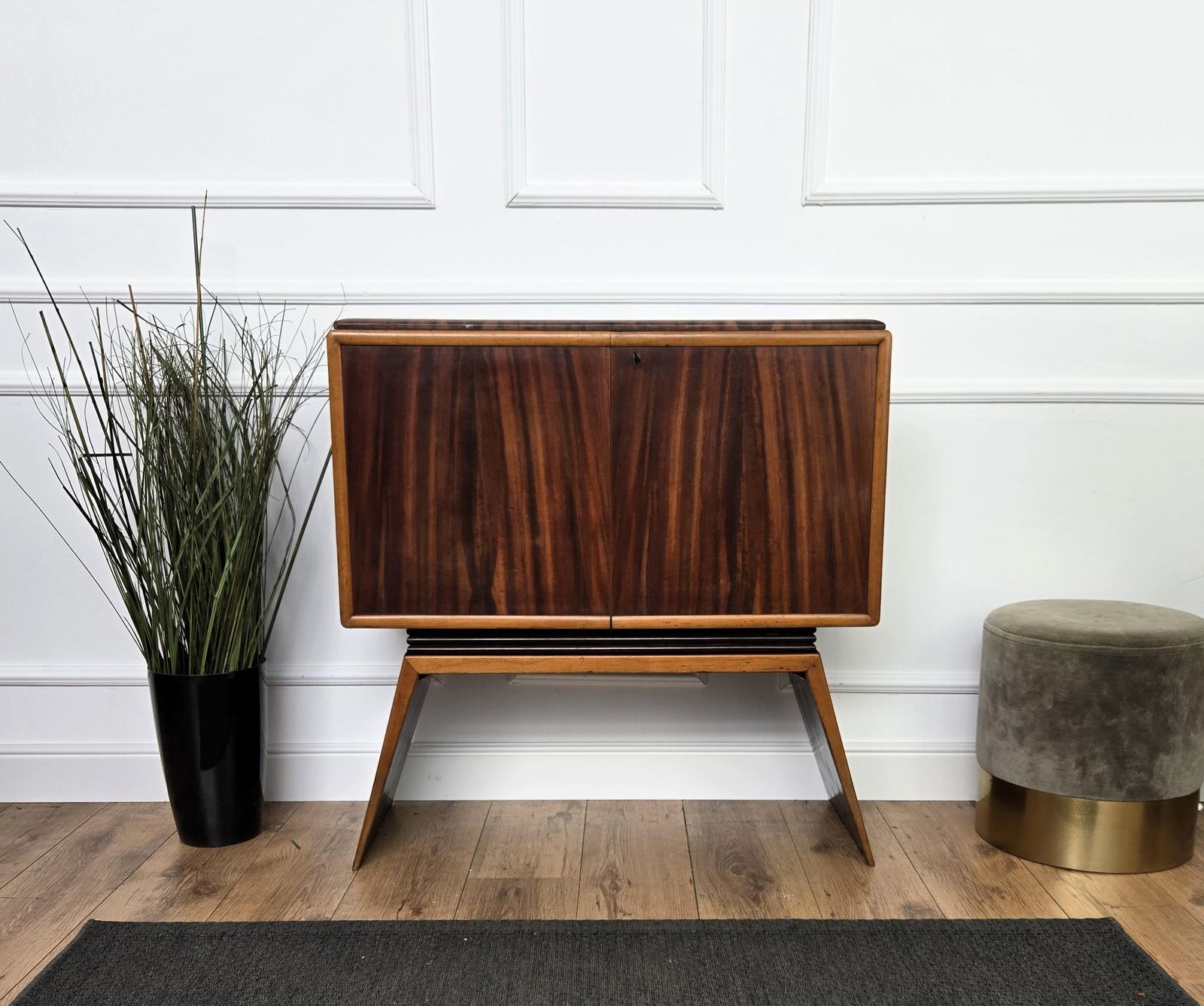 photo furniture 1950s Art Deco Midcentury Italian Walnut Mirror Mosaic Sideboard Bar Cabinet