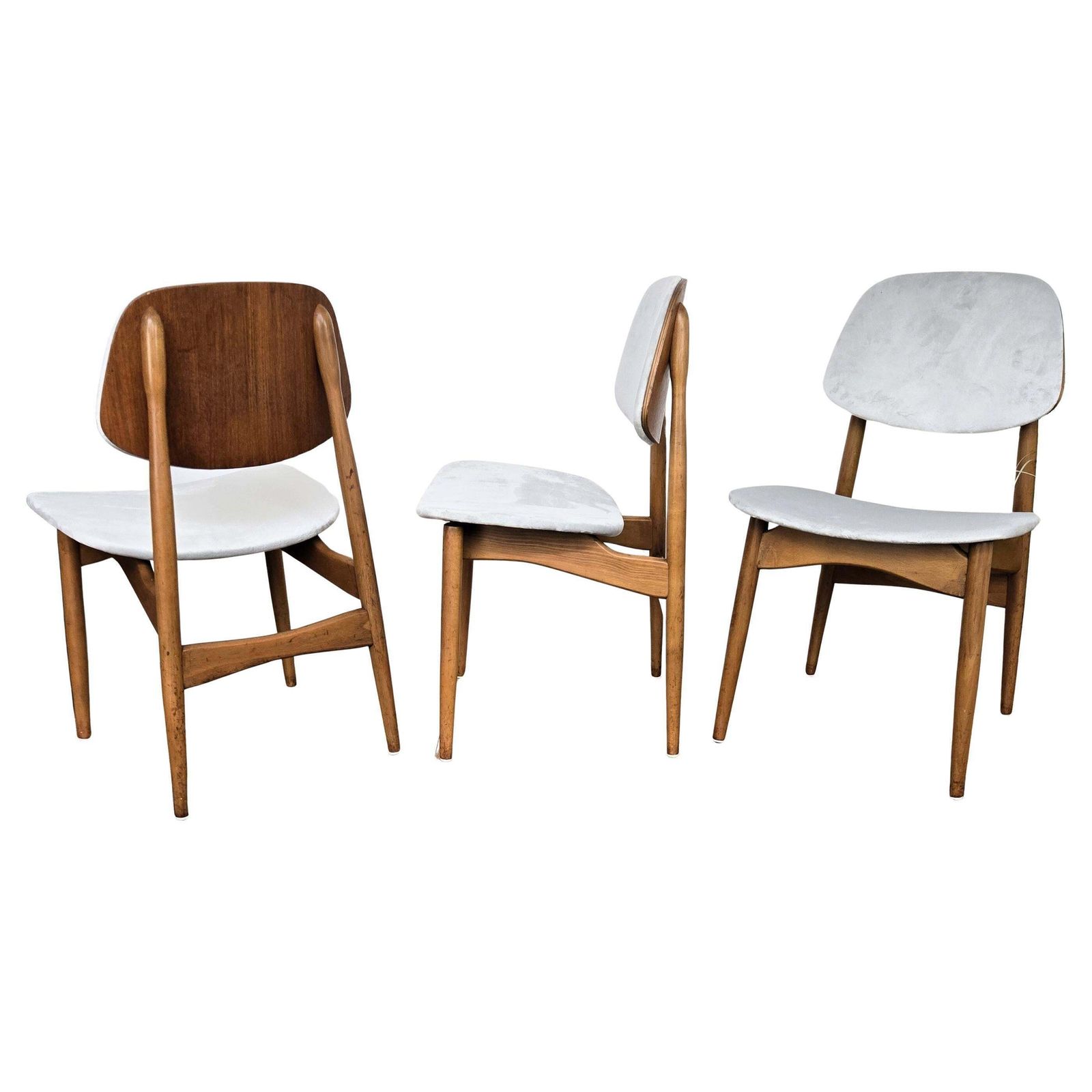 Set Of 6 Mid Century Modern Italian Walnut Wood Newly Upholstered Dining Chairs