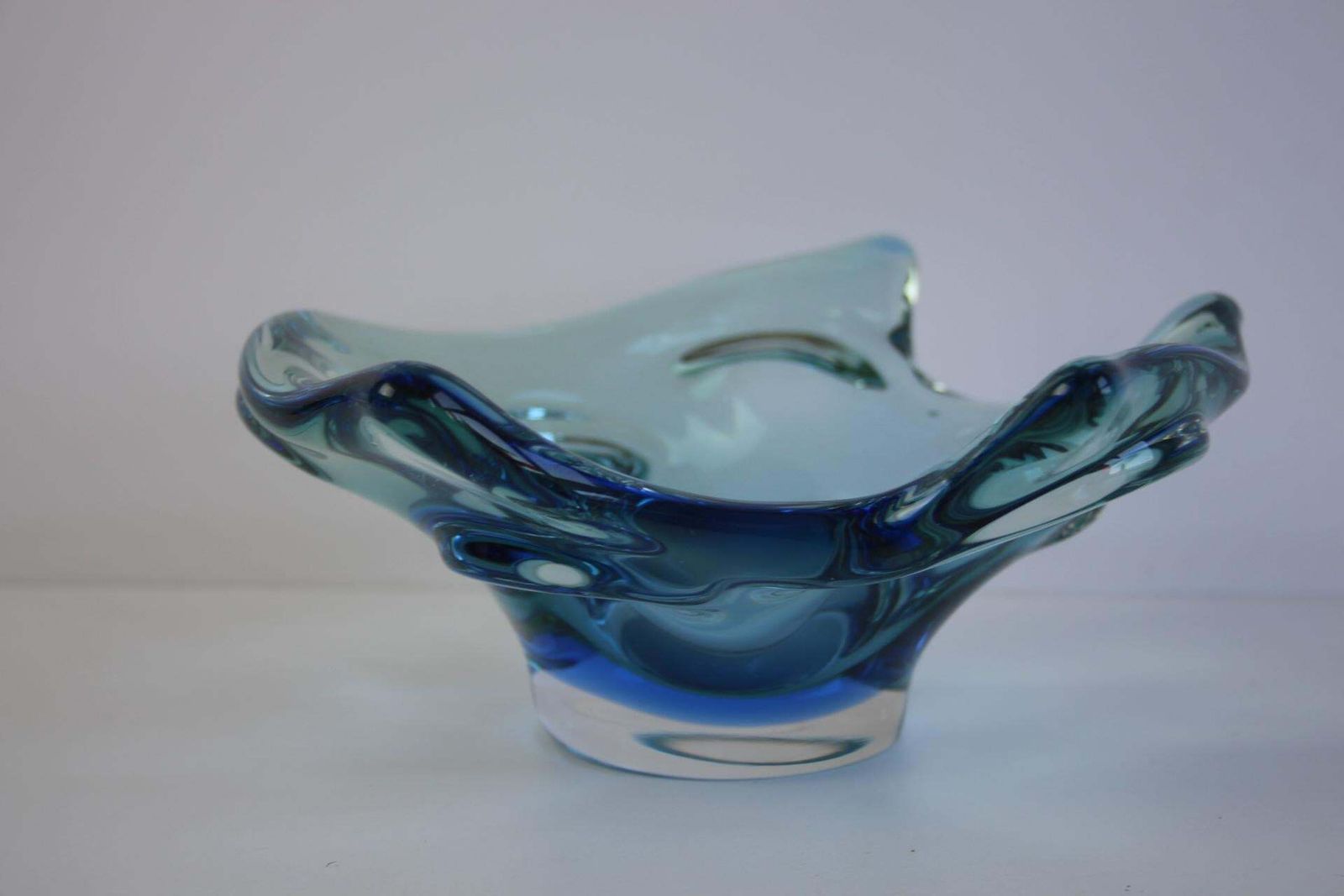 Mid Century Czech Art Glass Bowl By Chribska, Blue & Green, 1960s photo furniture