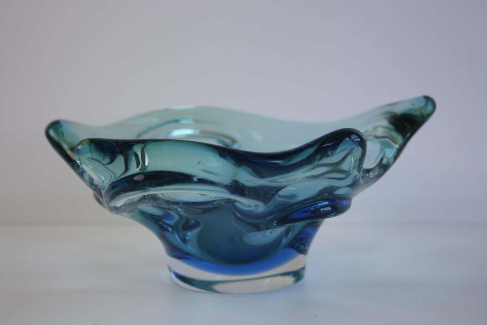 Mid Century Czech Art Glass Bowl By Chribska, Blue & Green, 1960s photo for sale