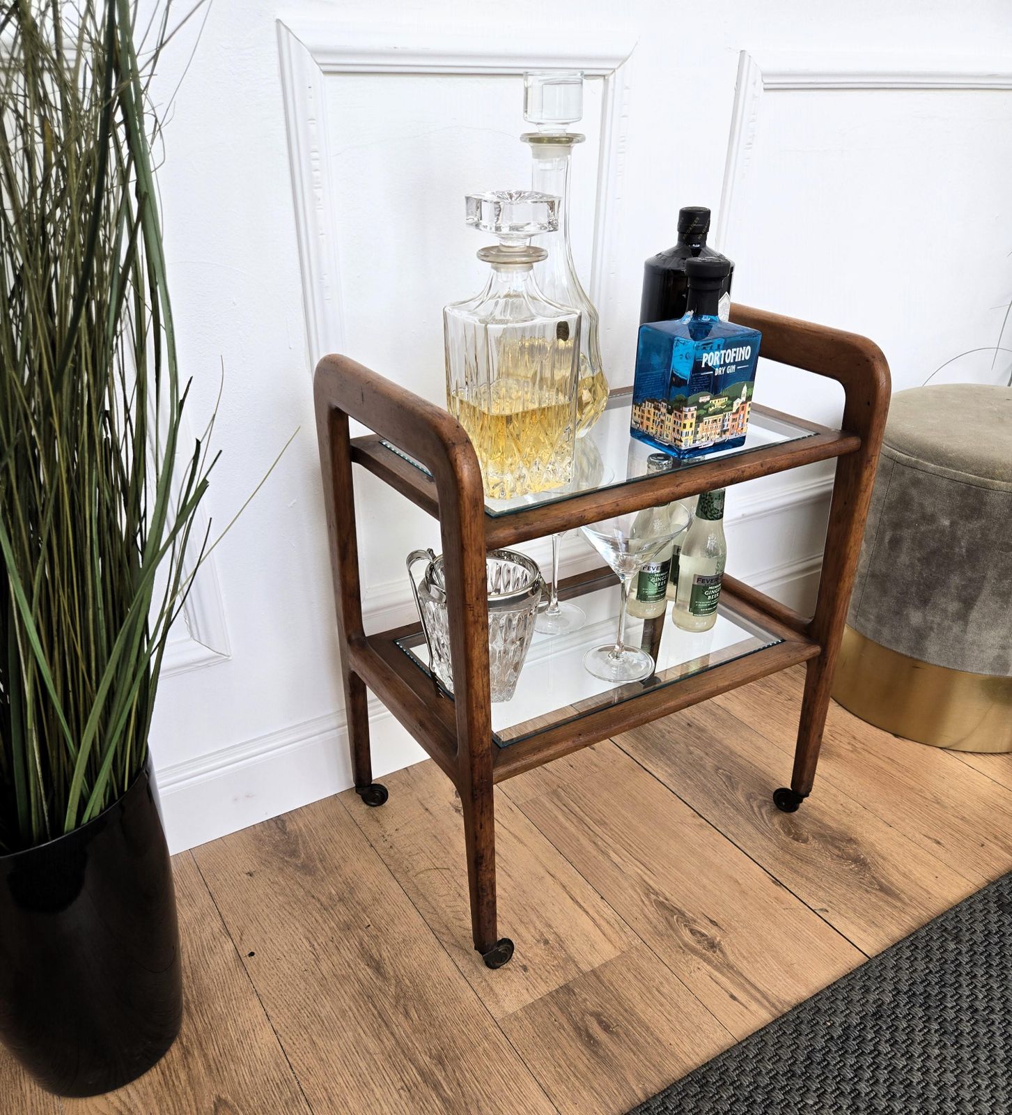 1960s Mid Century Small Italian Wood And Brass Dry Bar Cabinet Liquor Cart photo 1057.0