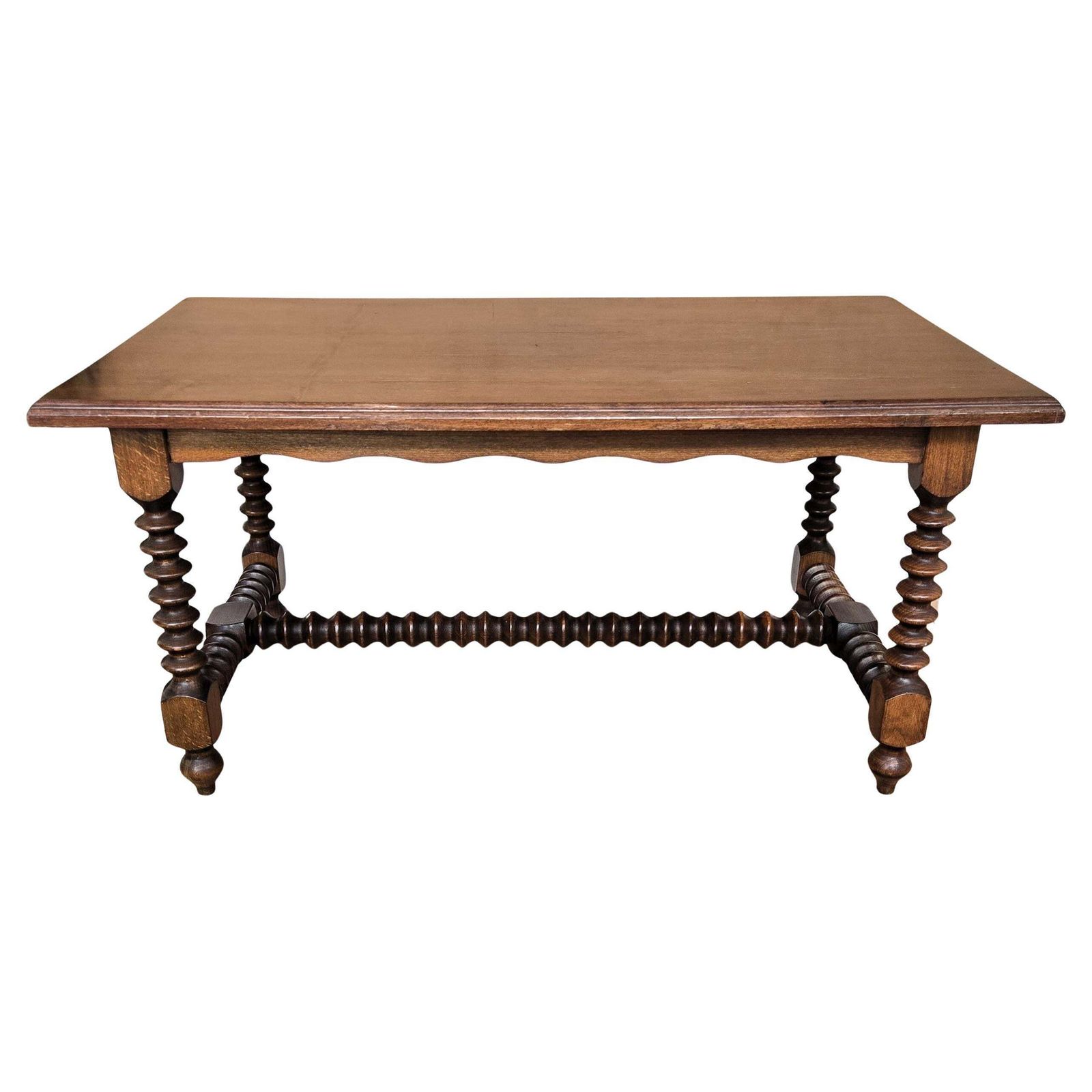 Antique Italian Walnut Side Coffee Table With Bobbin Turned Legs
