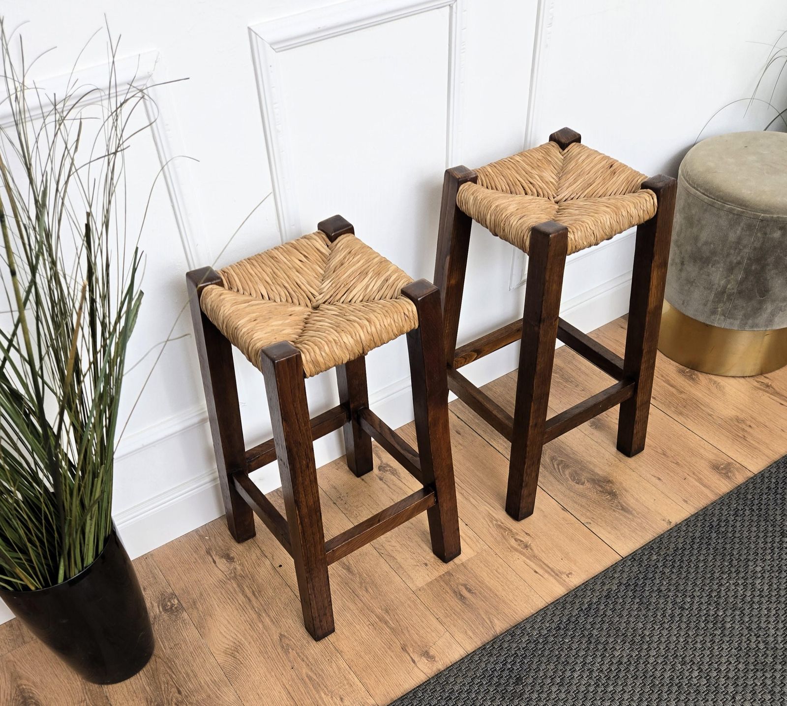 Pair Of 1960s Italian Midcentury Wood And Cord Woven Rope Stools photo Furniture