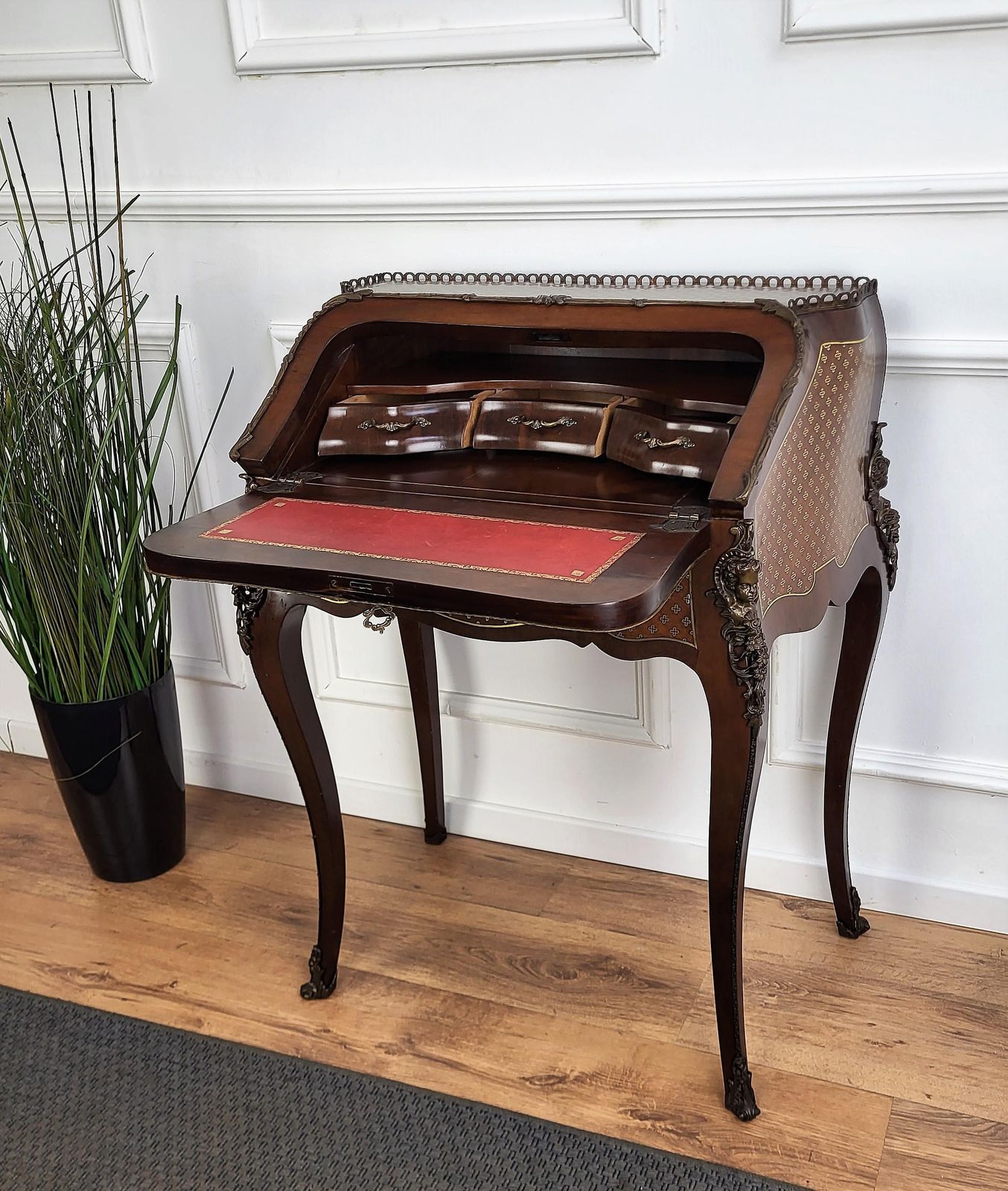 Italian Marquetry Walnut Burl Secretary Slant Front Desk Writing Table photo furniture