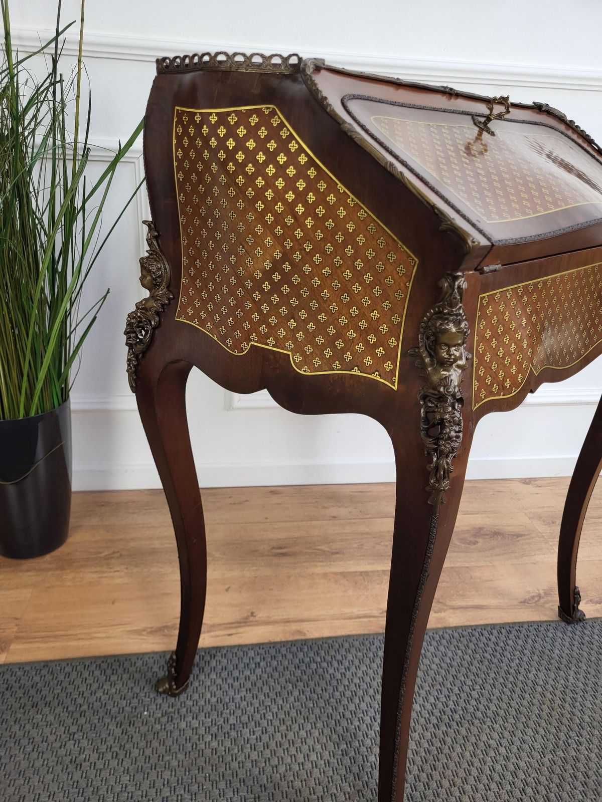 Italian Marquetry Walnut Burl Secretary Slant Front Desk Writing Table photo 2773.0