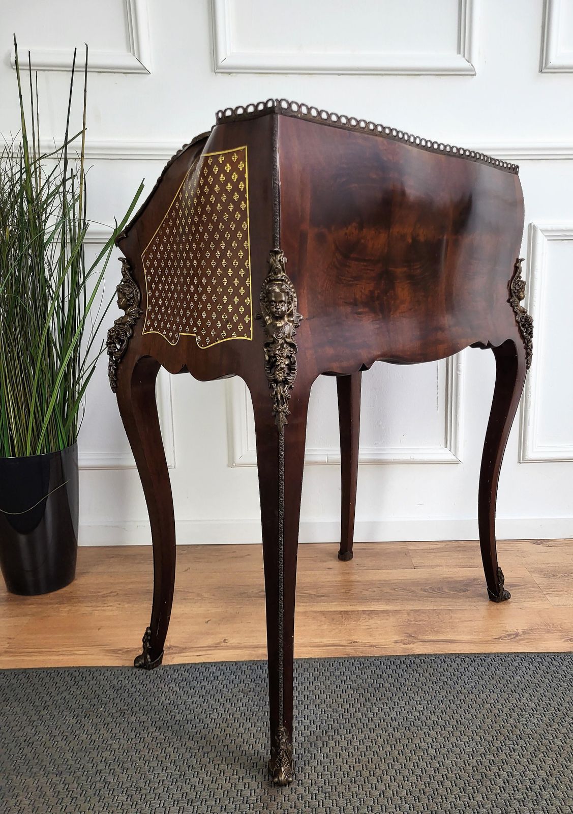 Italian Marquetry Walnut Burl Secretary Slant Front Desk Writing Table photo buy