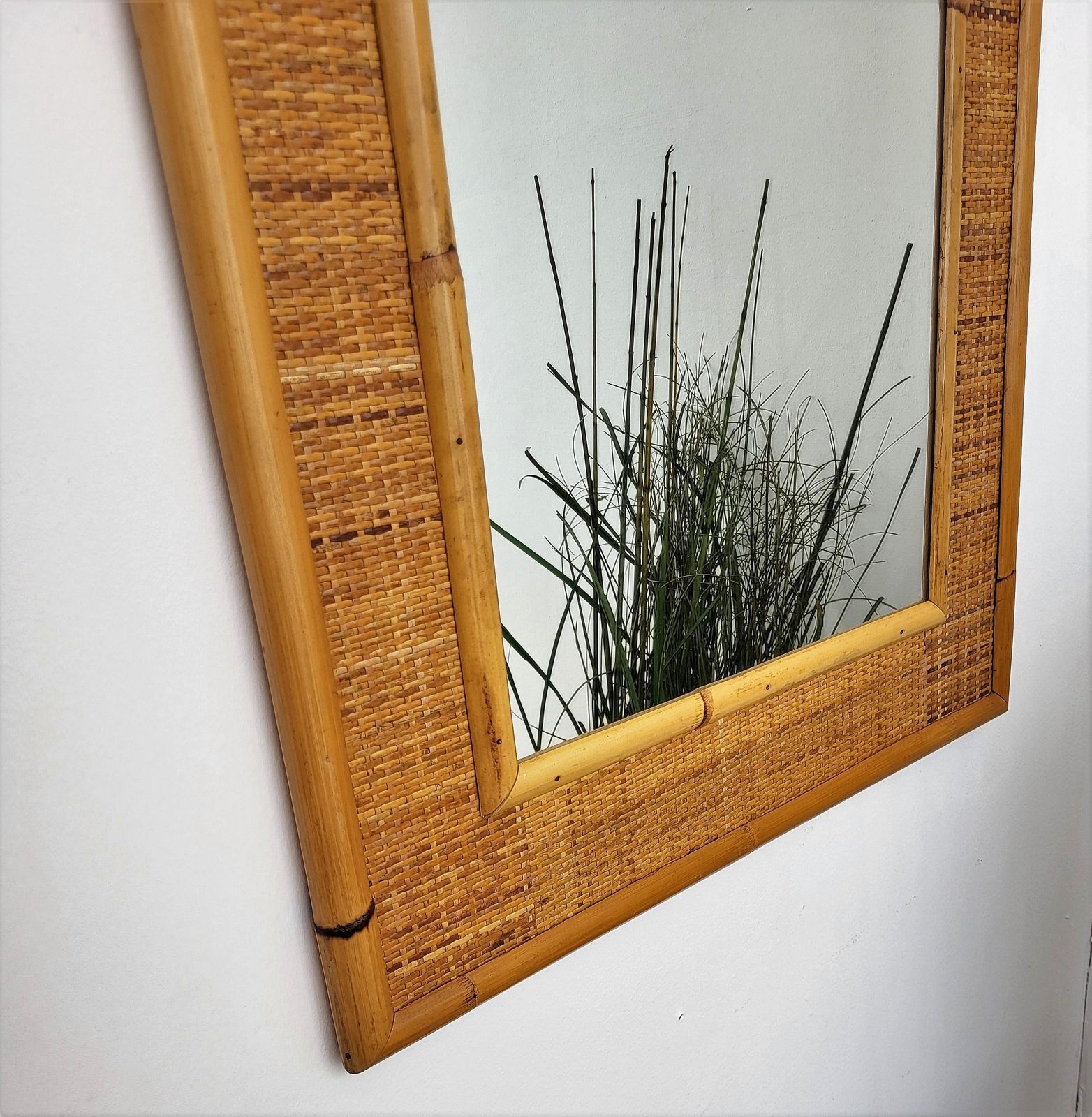 1970s Italian Dal Vera Bamboo Rattan Midcentury French Riviera Mirror photo Home Decor